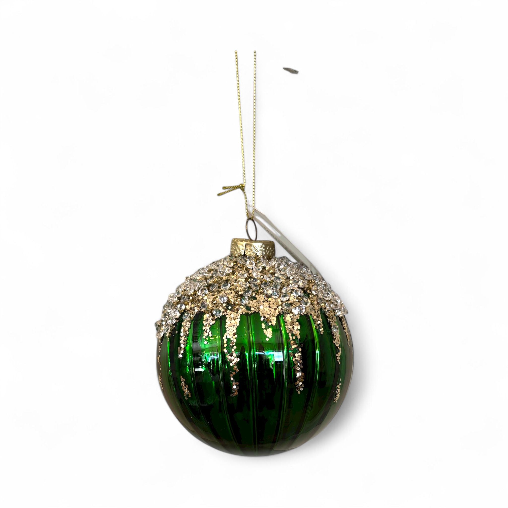 Decorazioni Albero in Vetro Verde con Applicazioni Luminose H 10 cm - Goodwill
