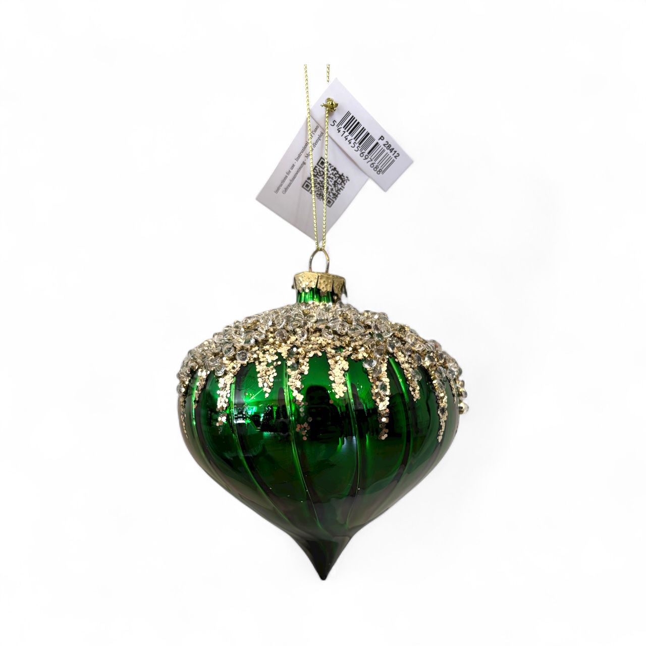 Decorazioni Albero in Vetro Verde con Applicazioni Luminose H 10 cm - Goodwill