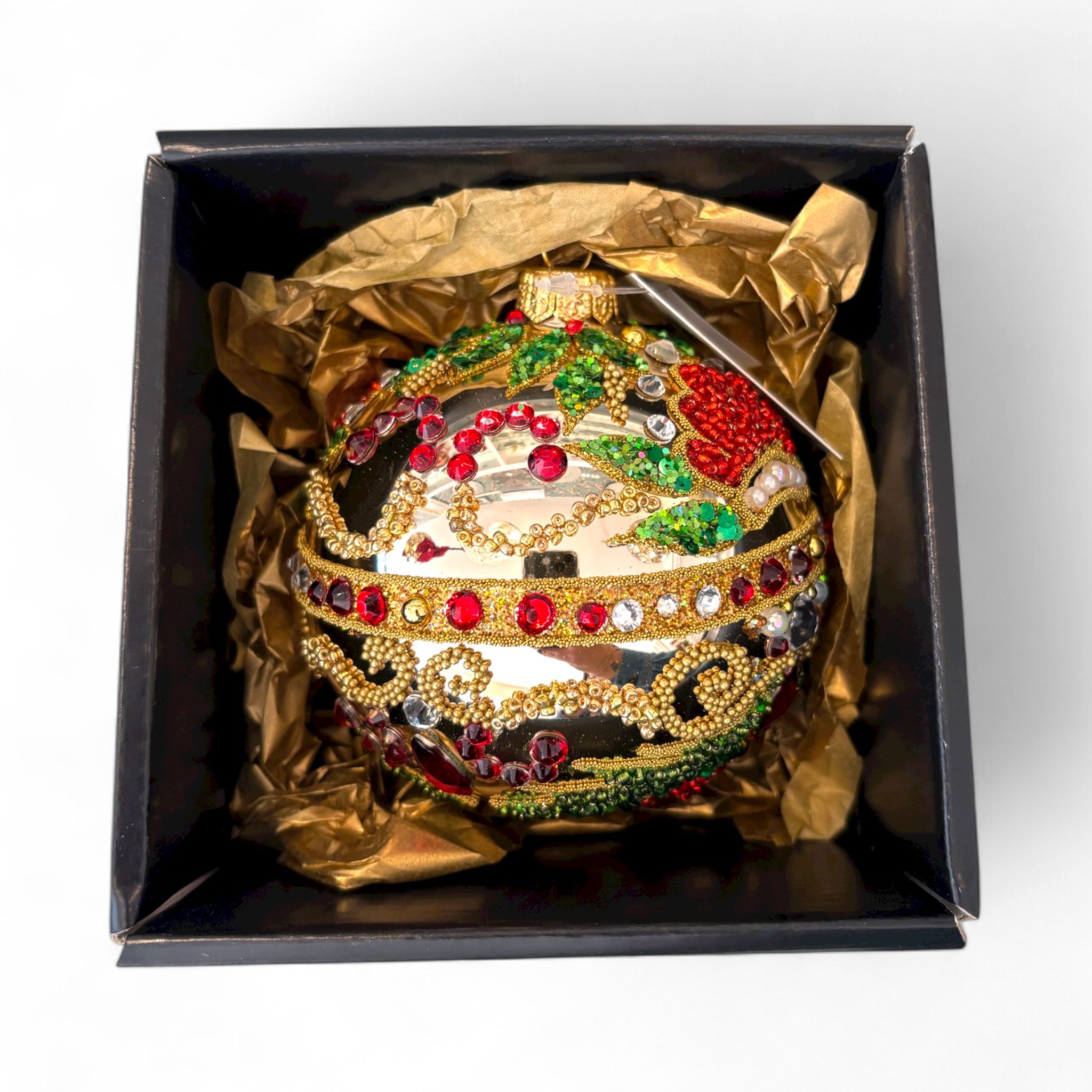 Sfera in Vetro con Perline e Pietre Luminose Ø 10 cm in Box Regalo - Goodwill