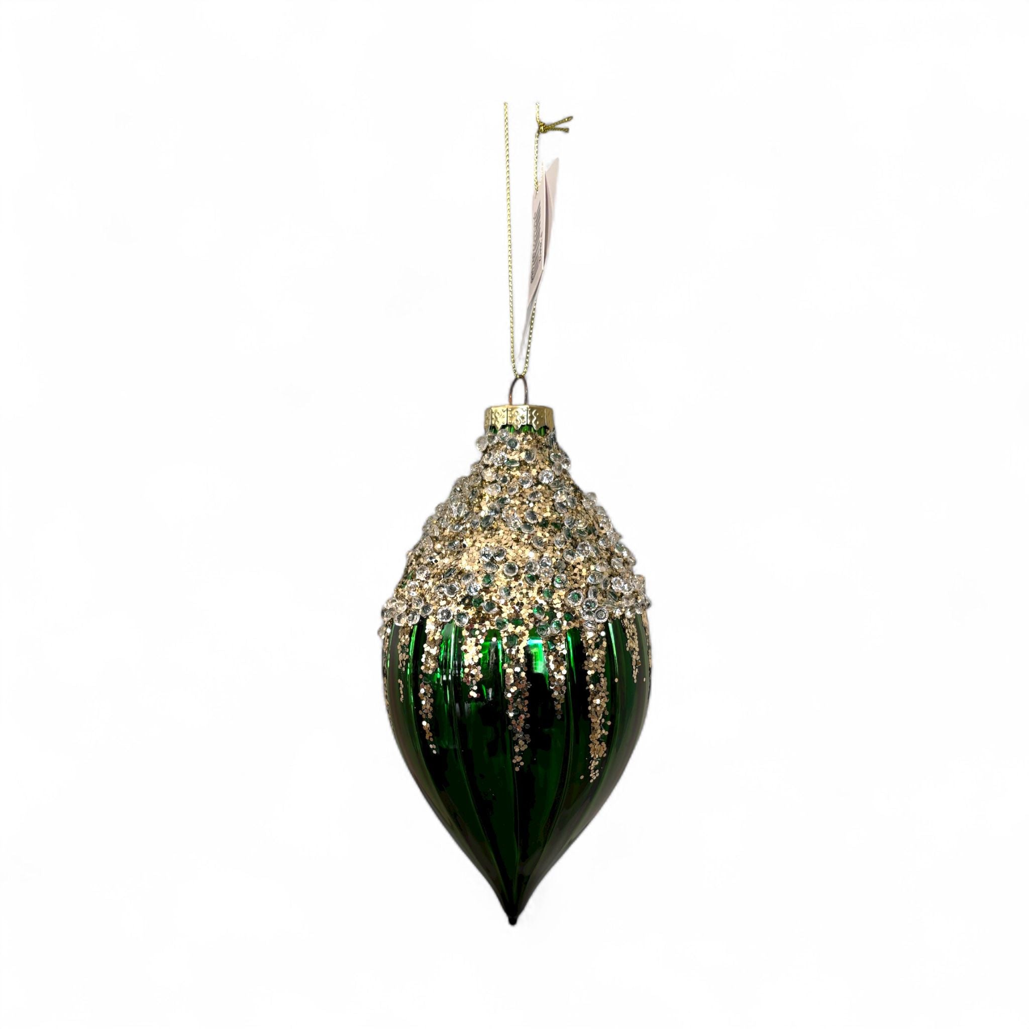 Decorazioni Albero in Vetro Verde con Applicazioni Luminose H 10 cm - Goodwill