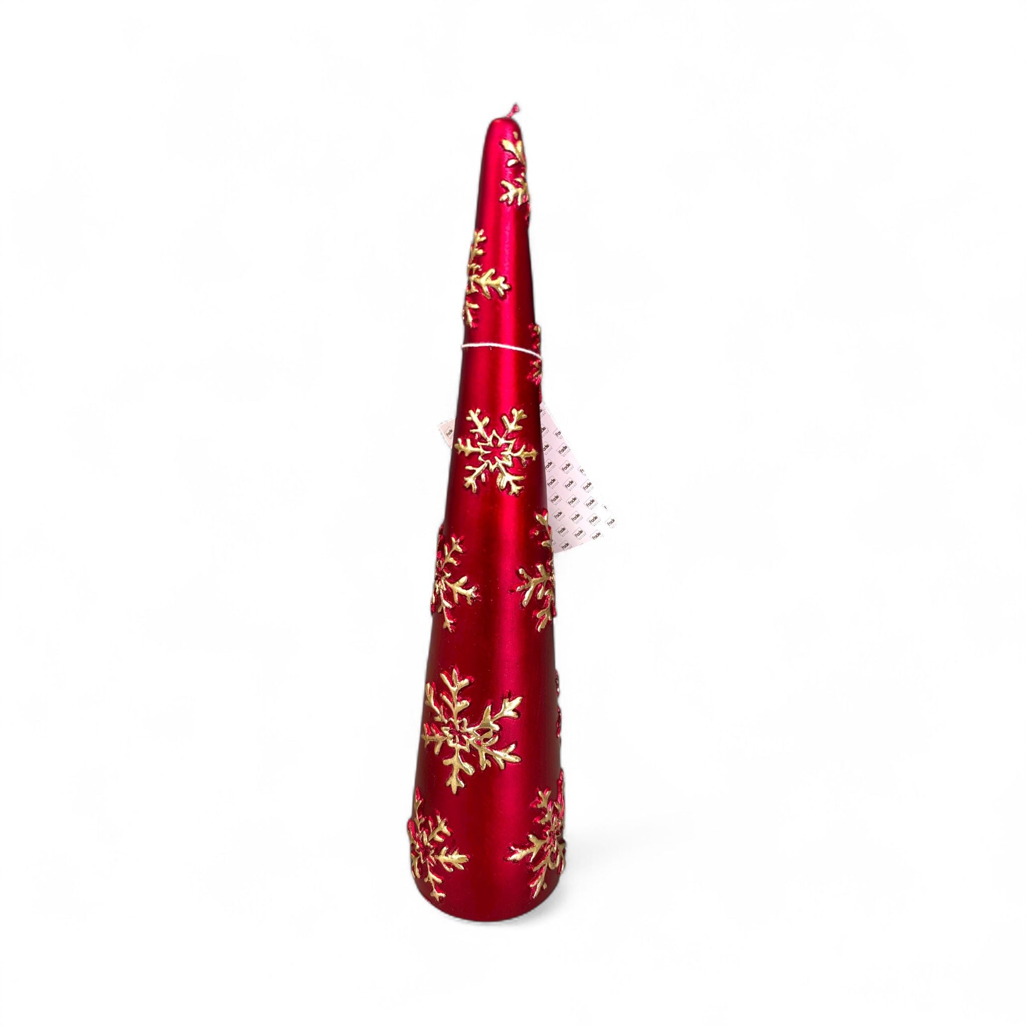 Candela Cono Rossa con Fiocchi di Neve Oro H 30 cm - Fade