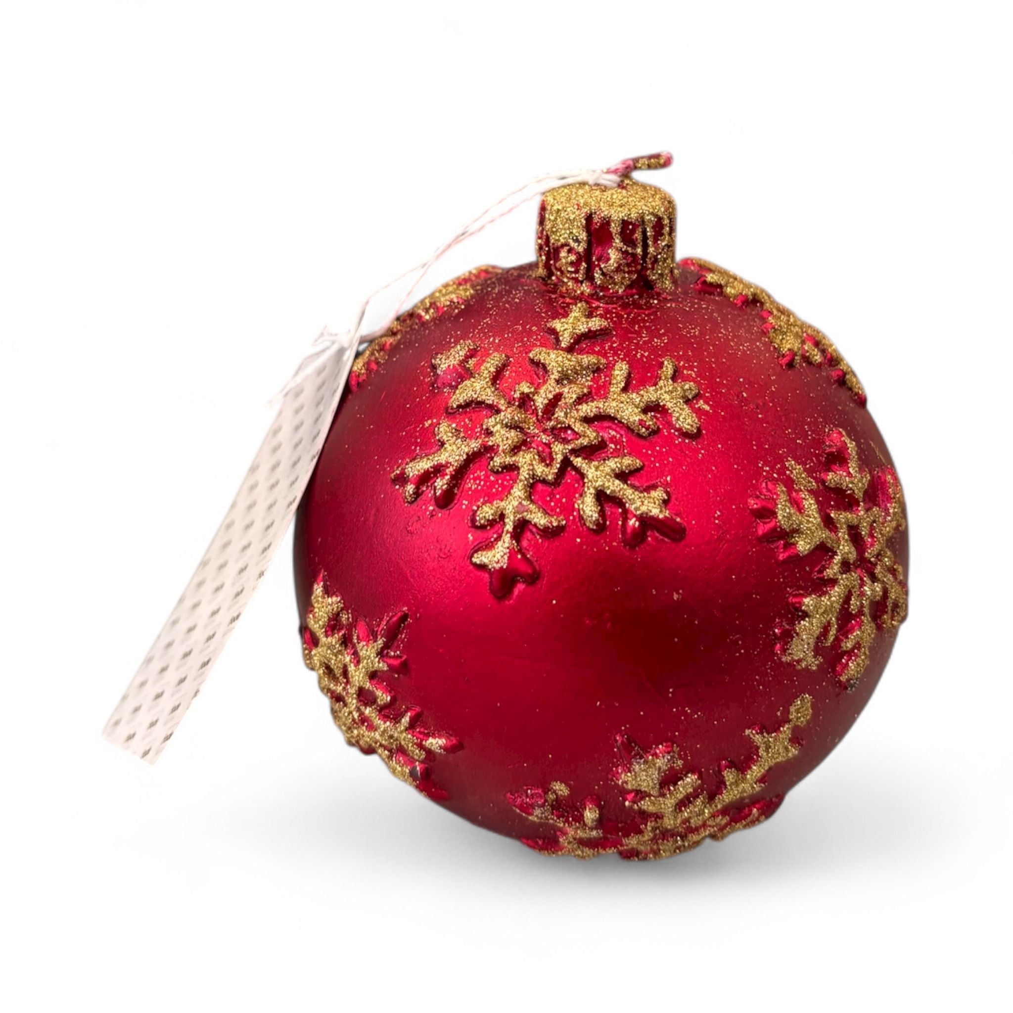 Candela Sfera Rossa con Fiocchi di Neve Oro Ø 9 cm - Fade