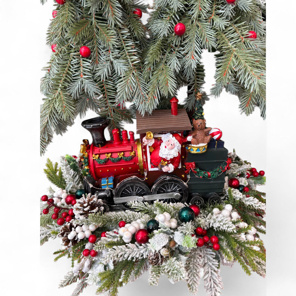 Cesto Tamburello Rosso Natalizio con Trenino 38×75 cm - Fiori di Lena
