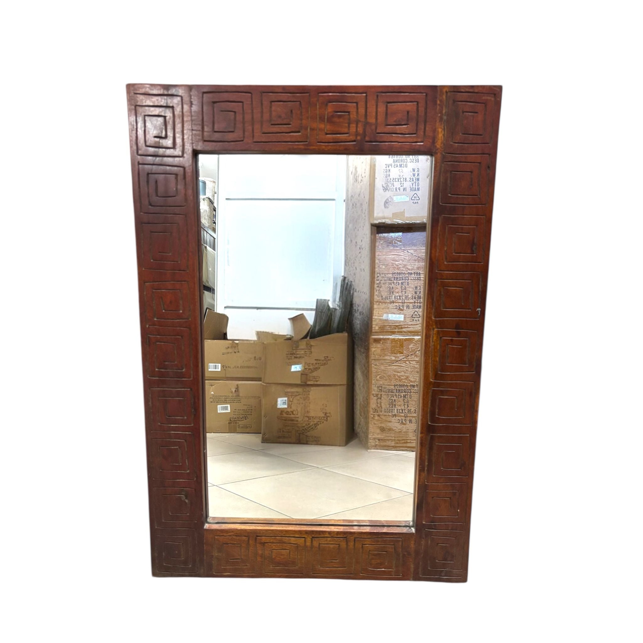 Specchio con Cornice in Legno di Sheesham con Intarsi - Finitura Noce