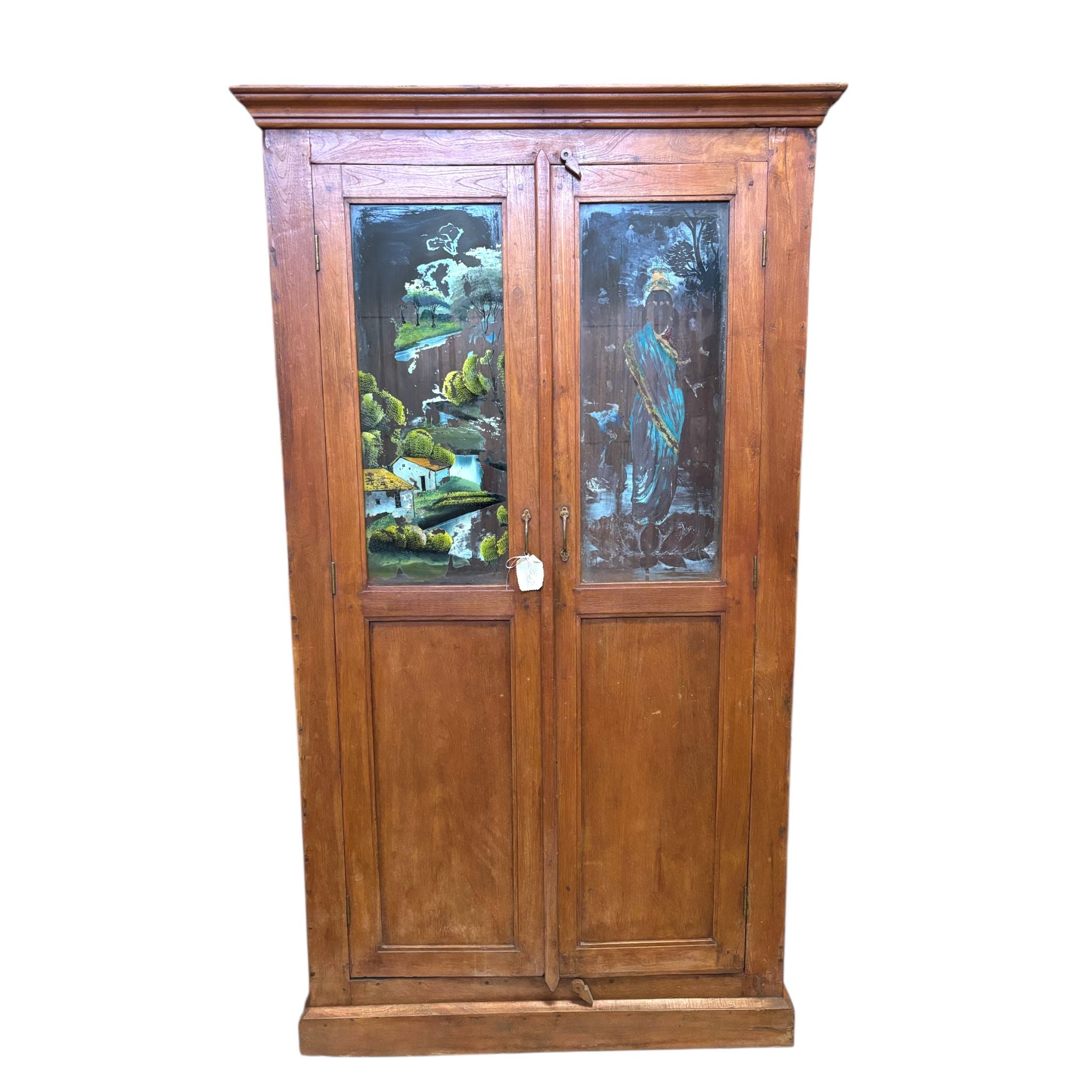 Credenza in Legno Sheesham con Ante in Vetro Decorate a Mano