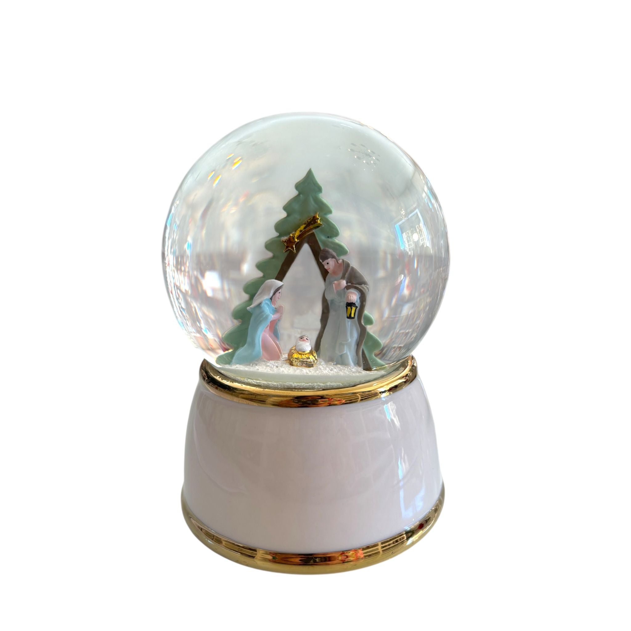 Palla Vetro con Neve Natività con Alberello 10×H15 cm - Hervit