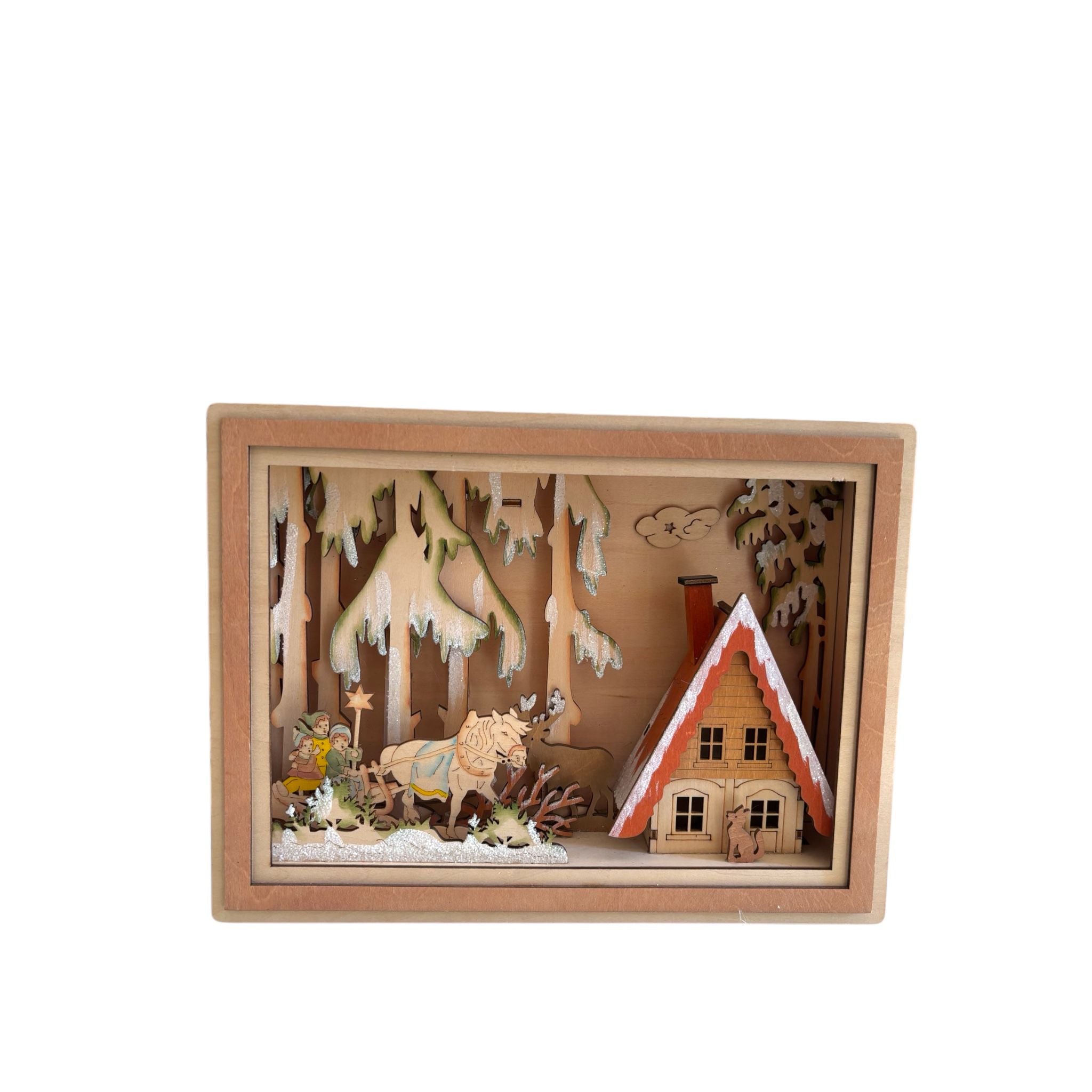 Quadretto in Legno con Paesaggio Natalizio e Luce LED- In Art