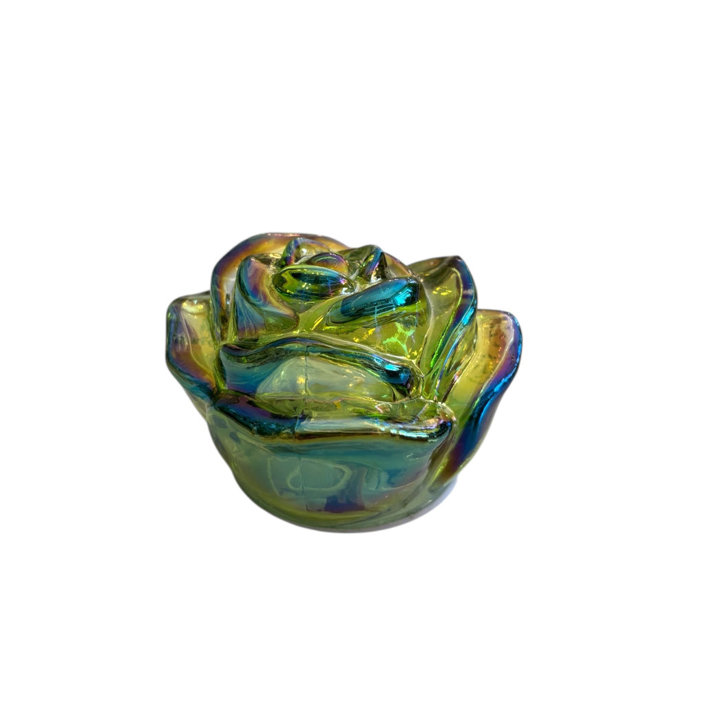 Rosa Verde in Vetro con LED 10 cm - Hervit