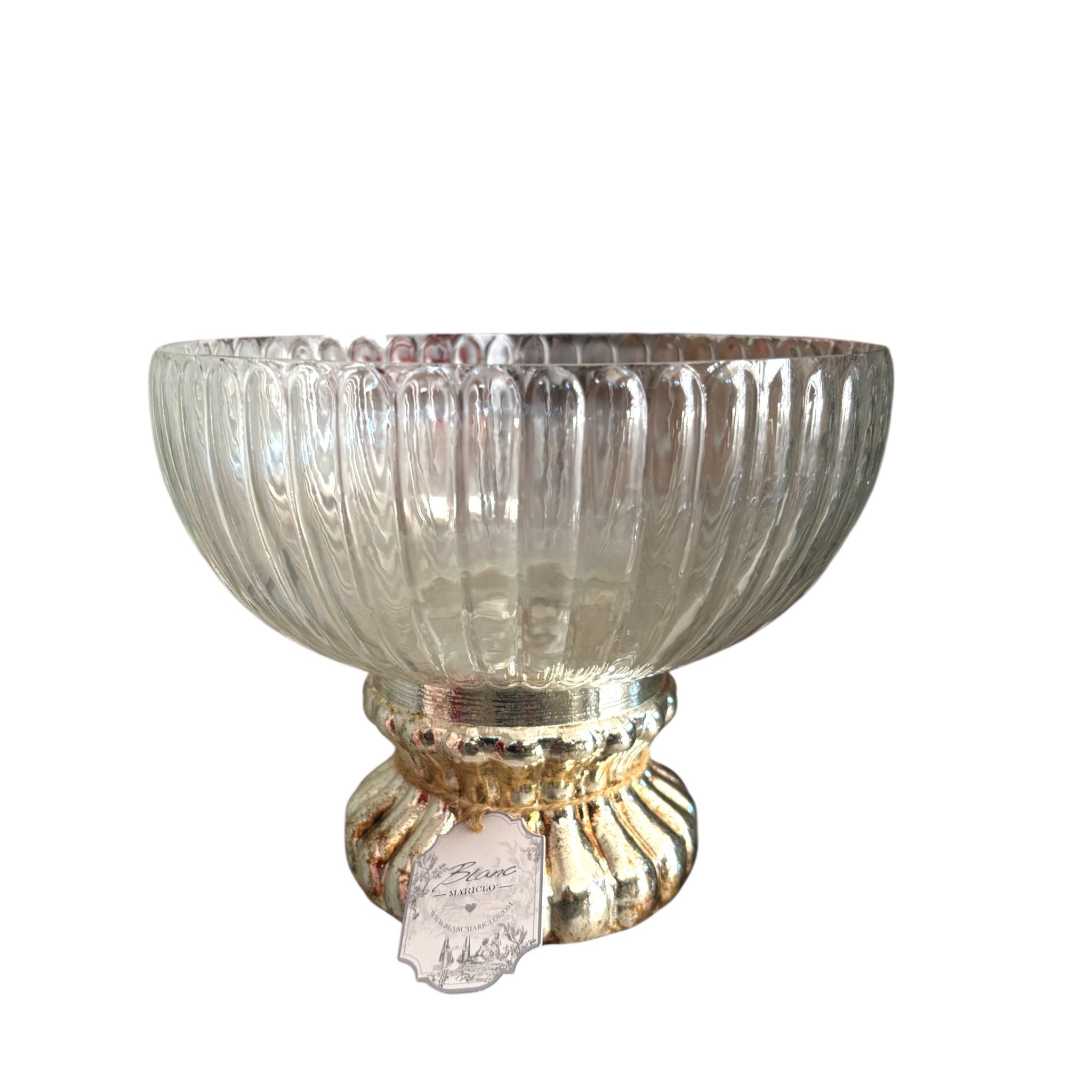 Centrotavola in Vetro Trasparente con Base Argento 17 h cm - Blanc Mariclò