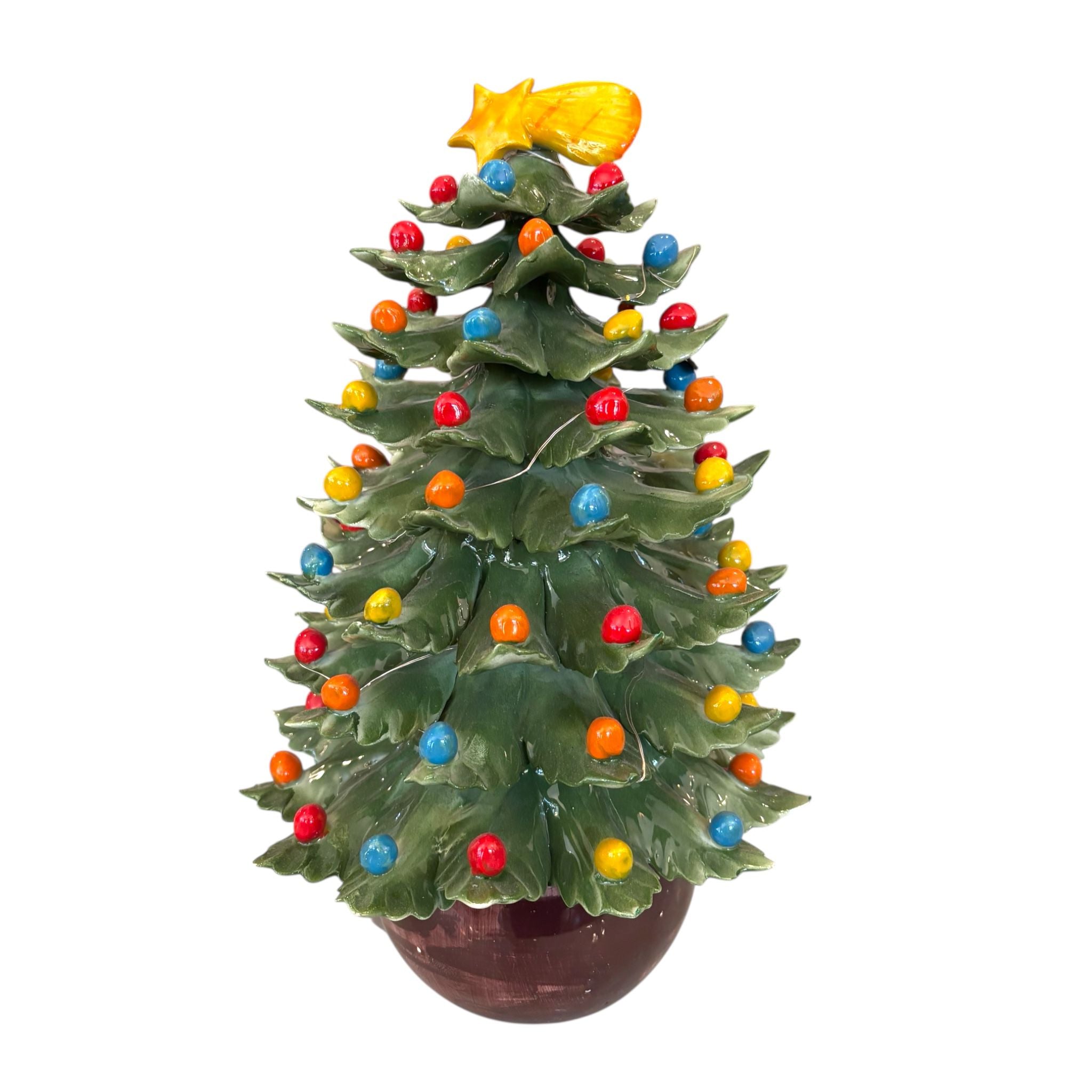 Alberello Artigianale Verde con Palline Multicolore e Lucine 37 cm - Siniscalchi