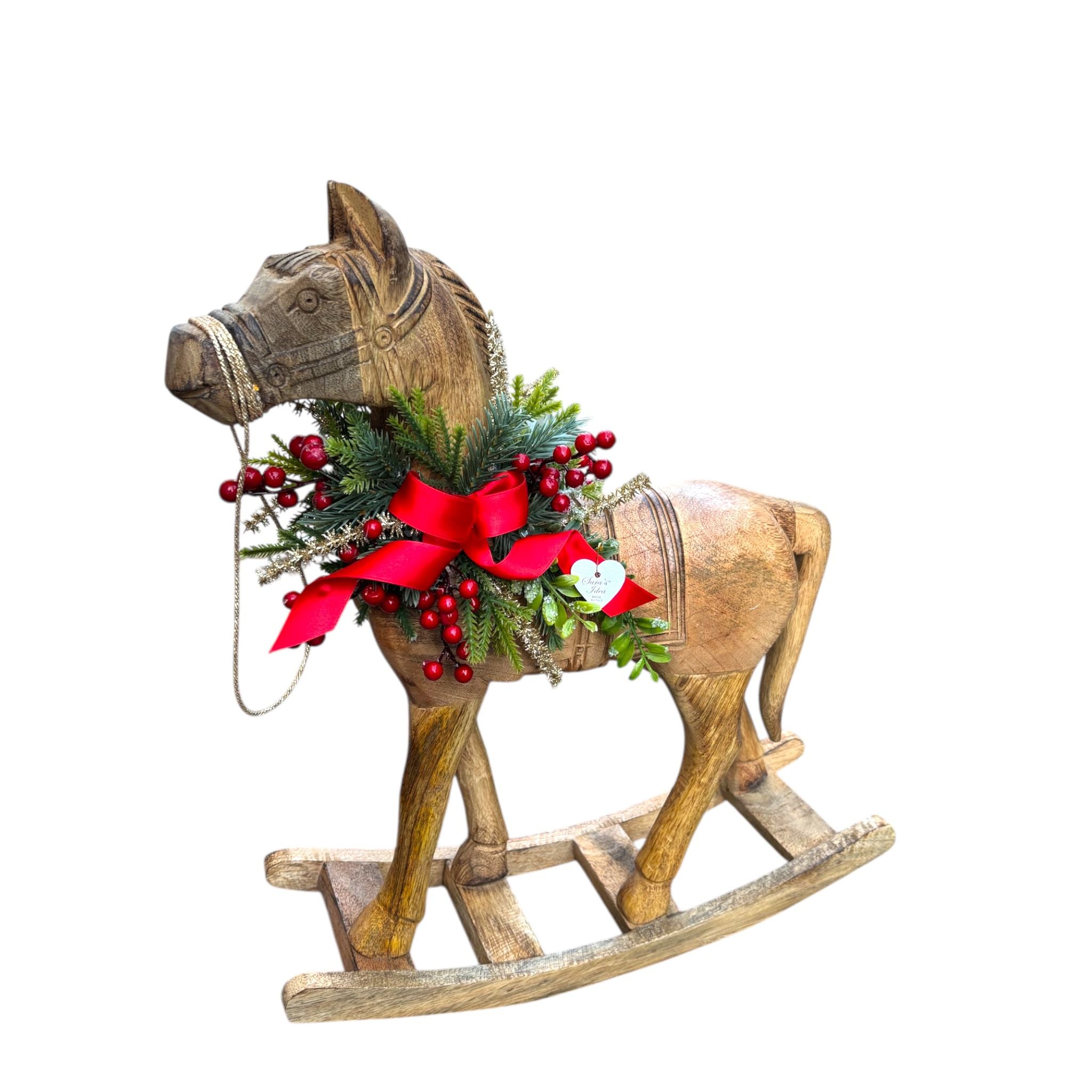 Cavalluccio in Legno con Velluto Rosso 54 cm - Sara's Idea