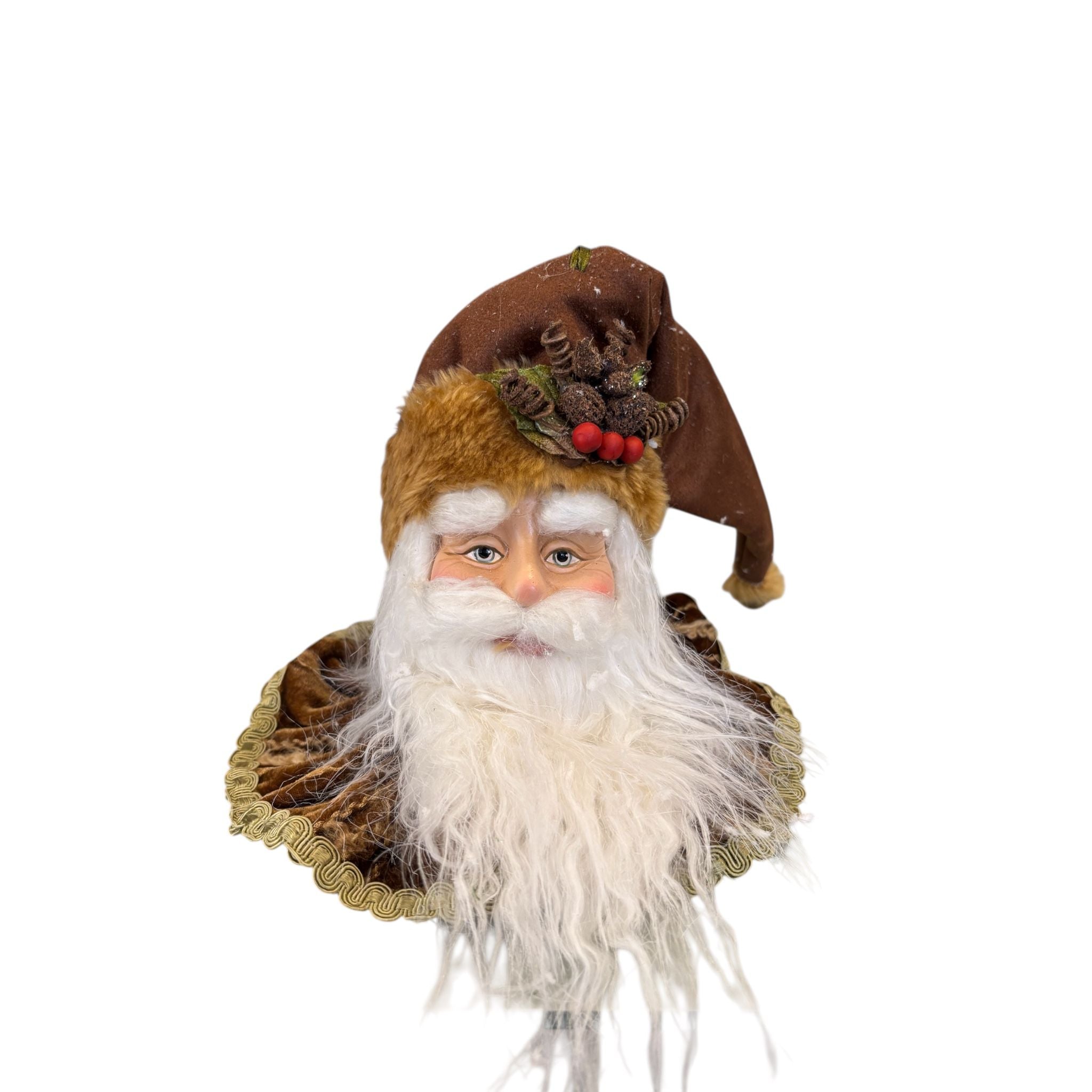 Decorazione Testa di Babbo Natale con Velluto e Pelliccia 13 cm - Imari