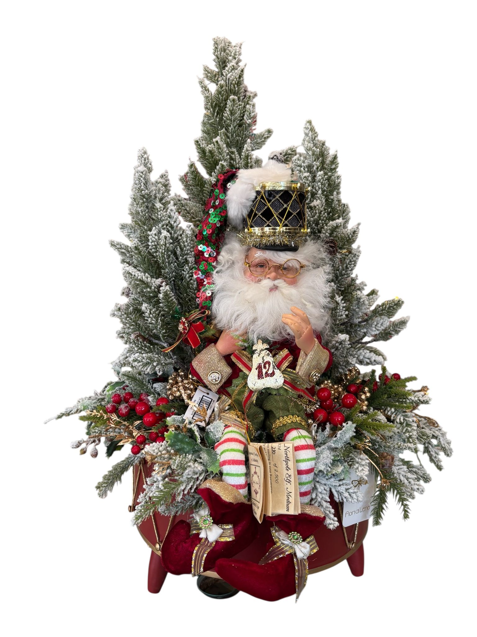 Creazione Artigianale con Elfo “12 Drummers Drumming North Pole Santa” – Fiori di Lena & Mark Roberts