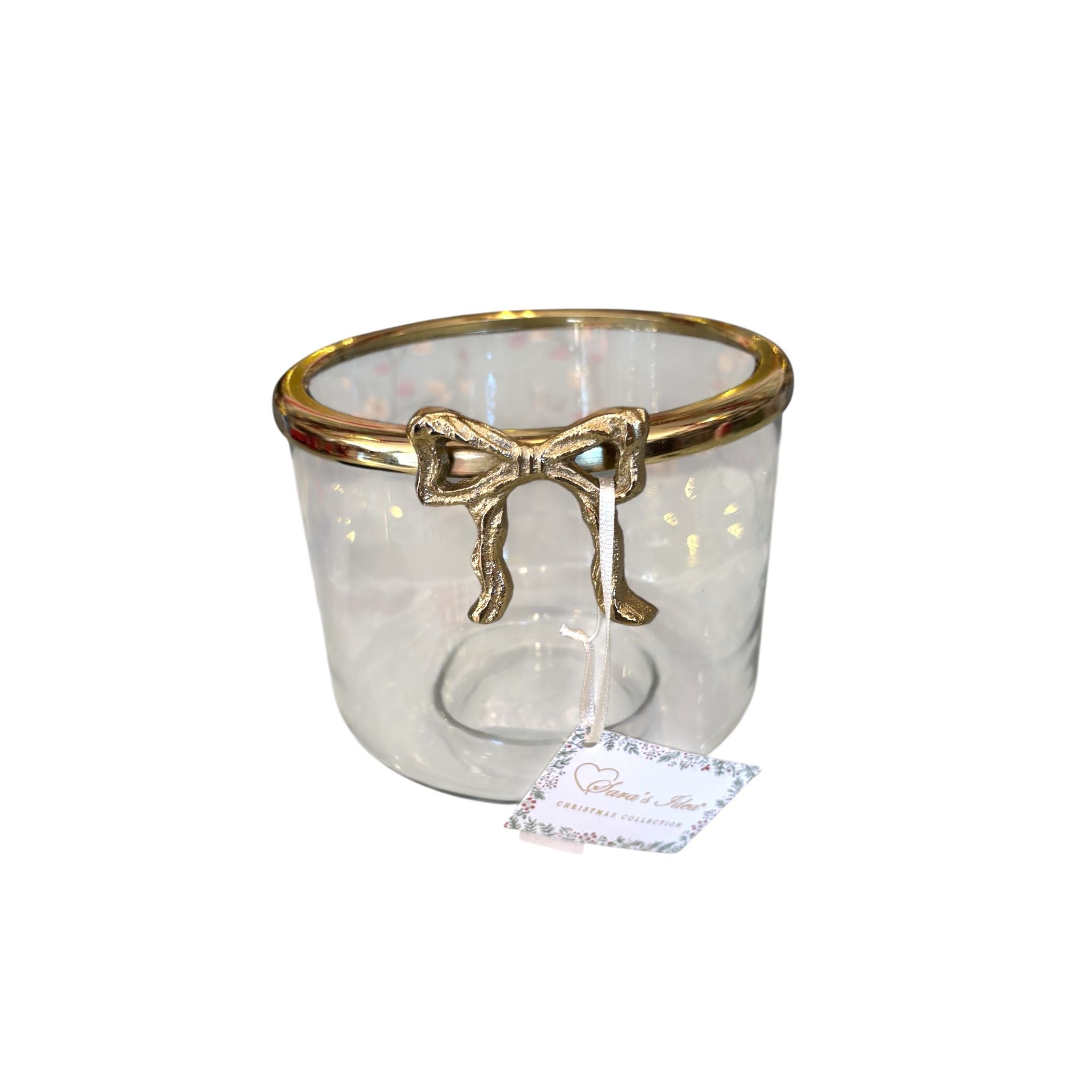 Portacandela in Vetro Trasparente con Fiocco in Metallo Oro - Sara's Idea
