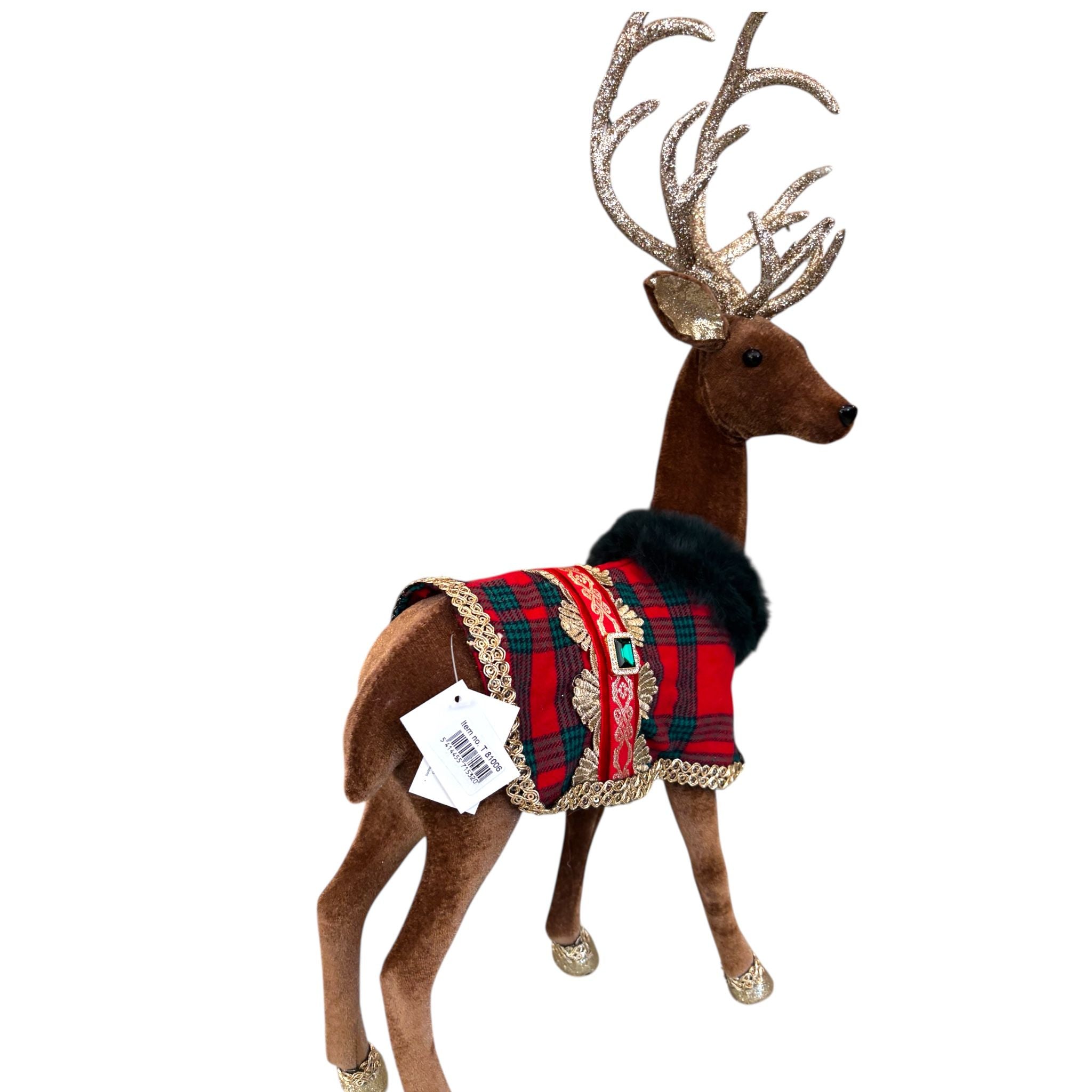 Renna in Piedi in Tessuto con Sella Tartan e Dettagli Oro - Goodwill
