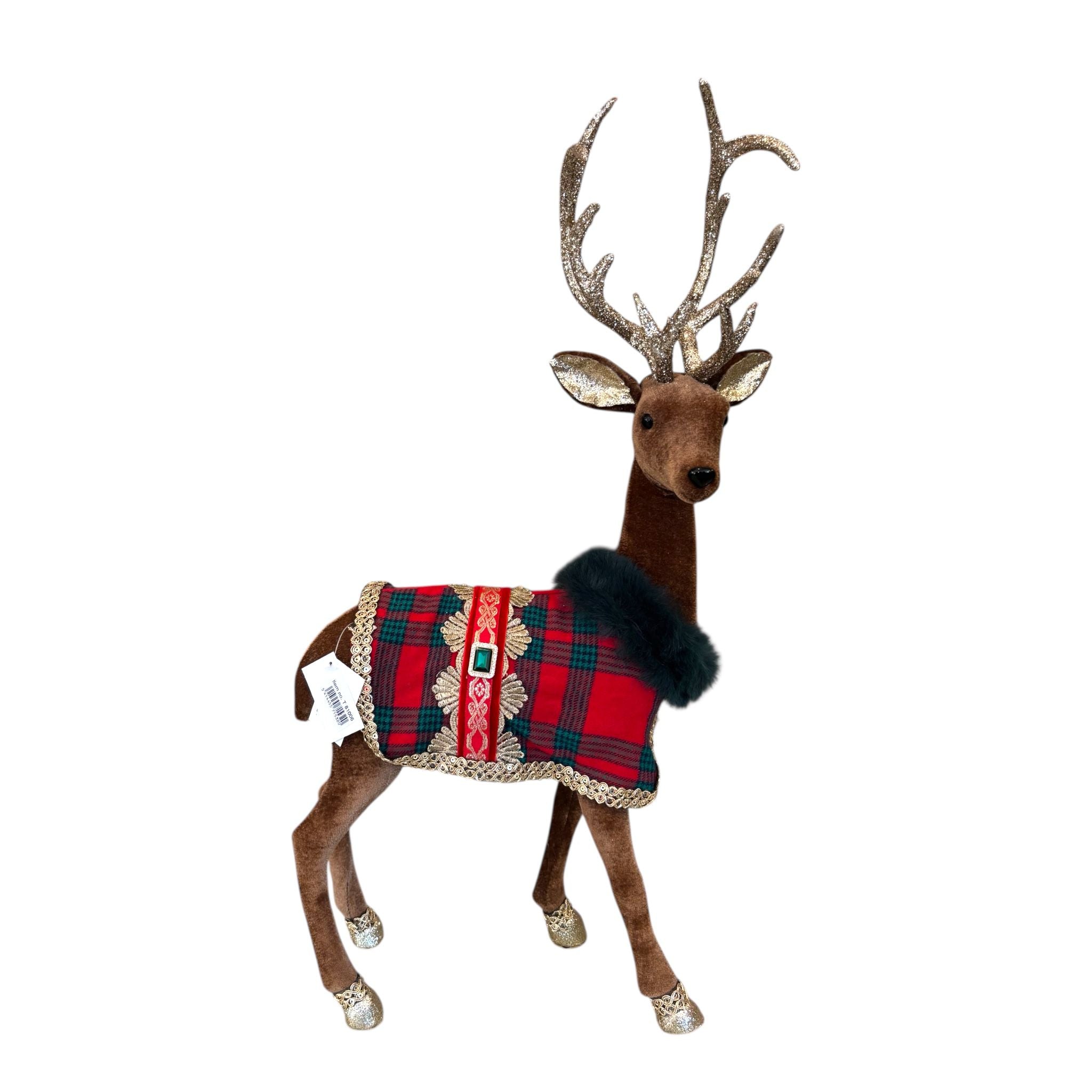 Renna in Piedi in Tessuto con Sella Tartan e Dettagli Oro - Goodwill