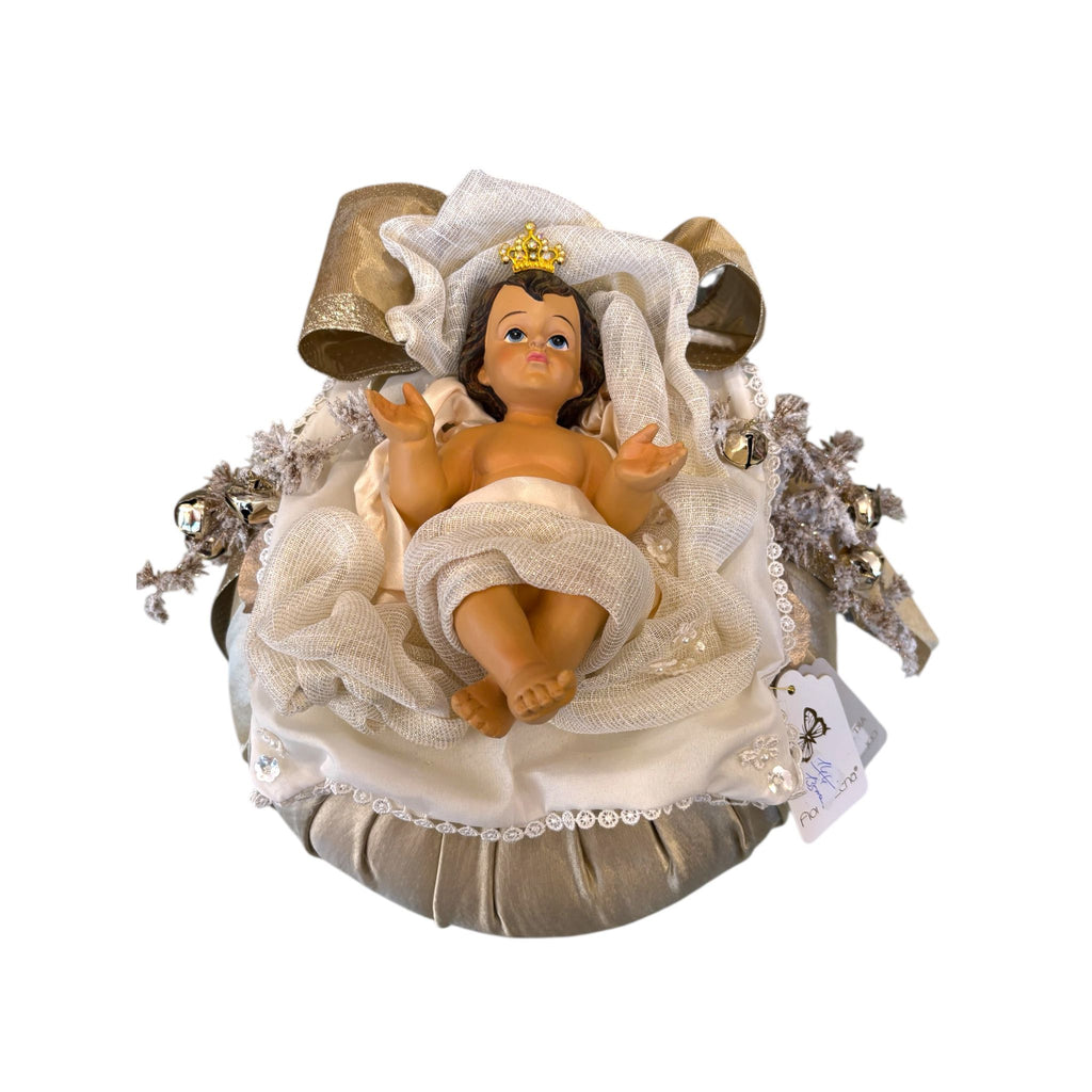 Pouf in Seta Oro con Gesù Bambino Artigianale - Fiori di Lena