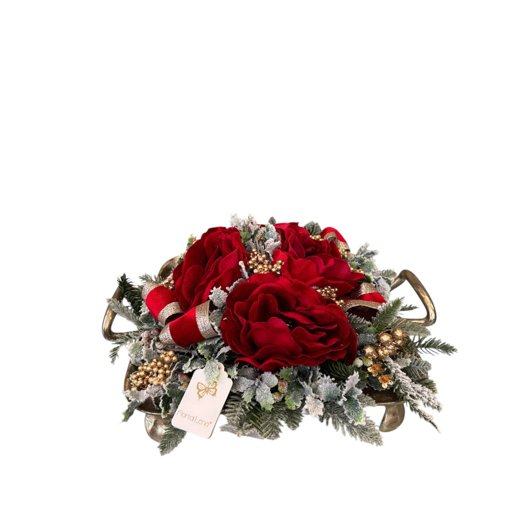 Vassoio Rettangolare in Metallo Oro con Ghirlanda Floreale - Fiori di Lena