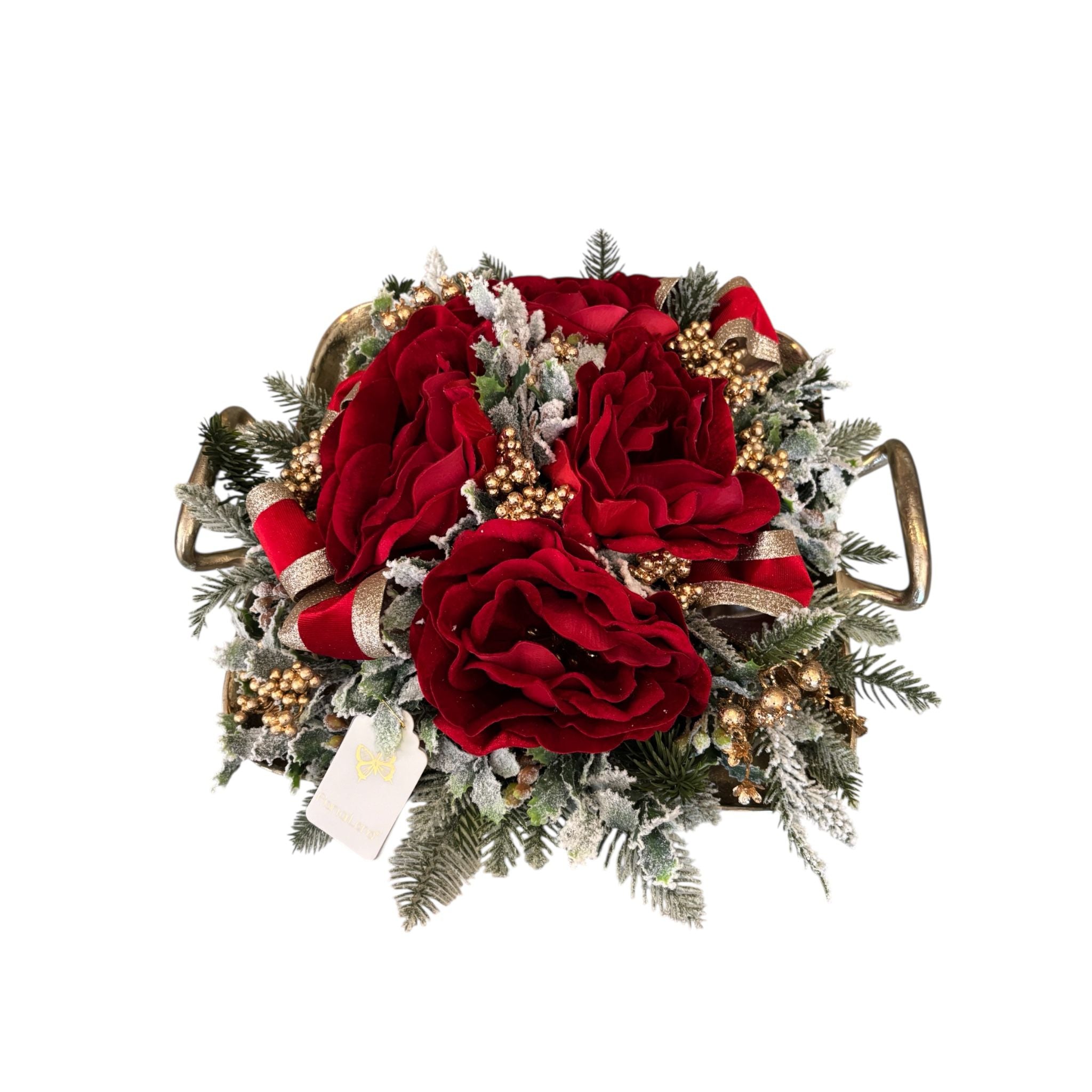 Vassoio Rettangolare in Metallo Oro con Ghirlanda Floreale - Fiori di Lena