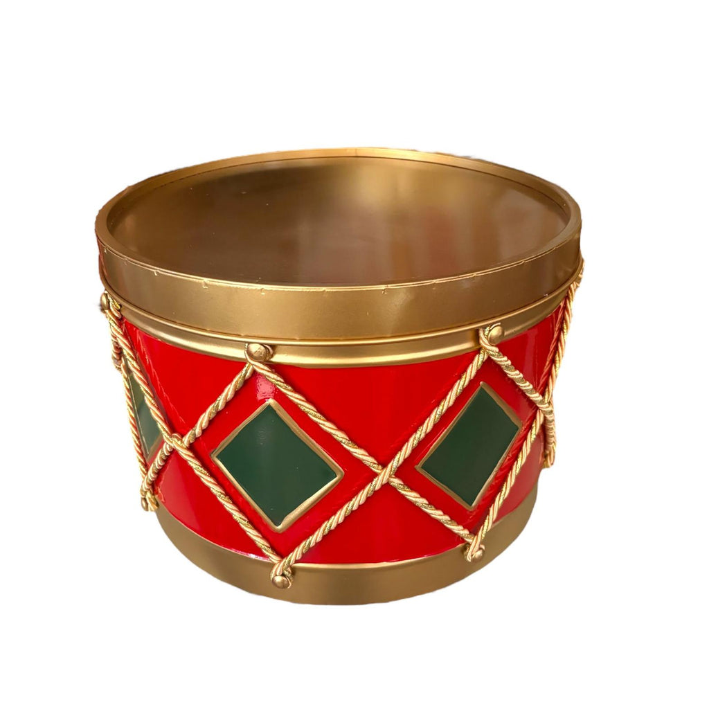 Scatola Tamburo in Metallo Base Rossa con Rombi Verdi - Hervit