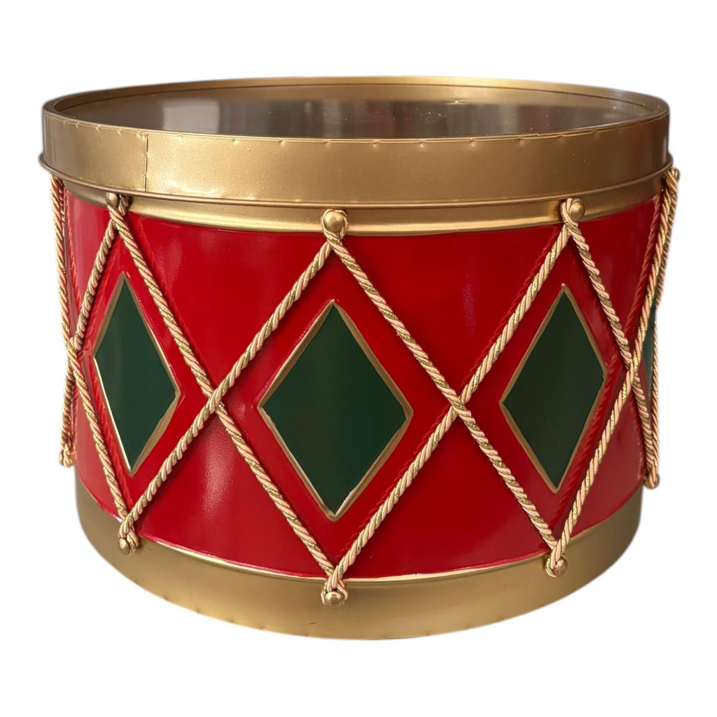 Scatola Tamburo in Metallo  Decoro Rosso e Verde  36 cm – Hervit