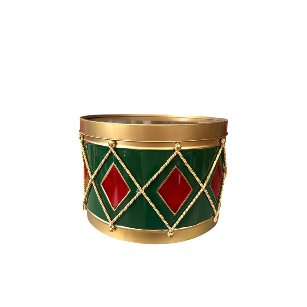 Scatola Tamburo in Metallo Decoro Verde con Rombi Rossi 31 cm - Hervit