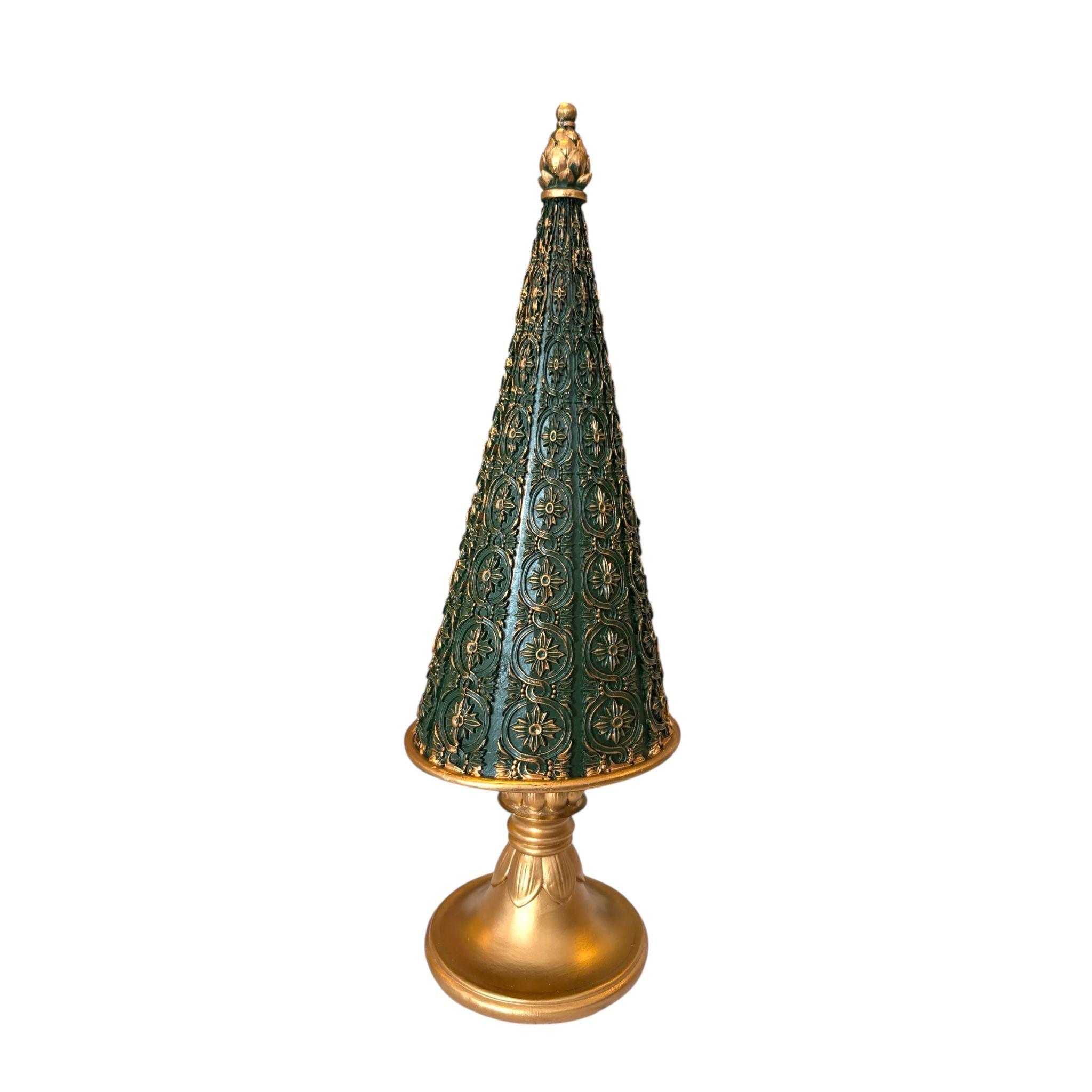 Albero Decorativo in Legno Verde con Base Oro 10×23,5 cm - Fade