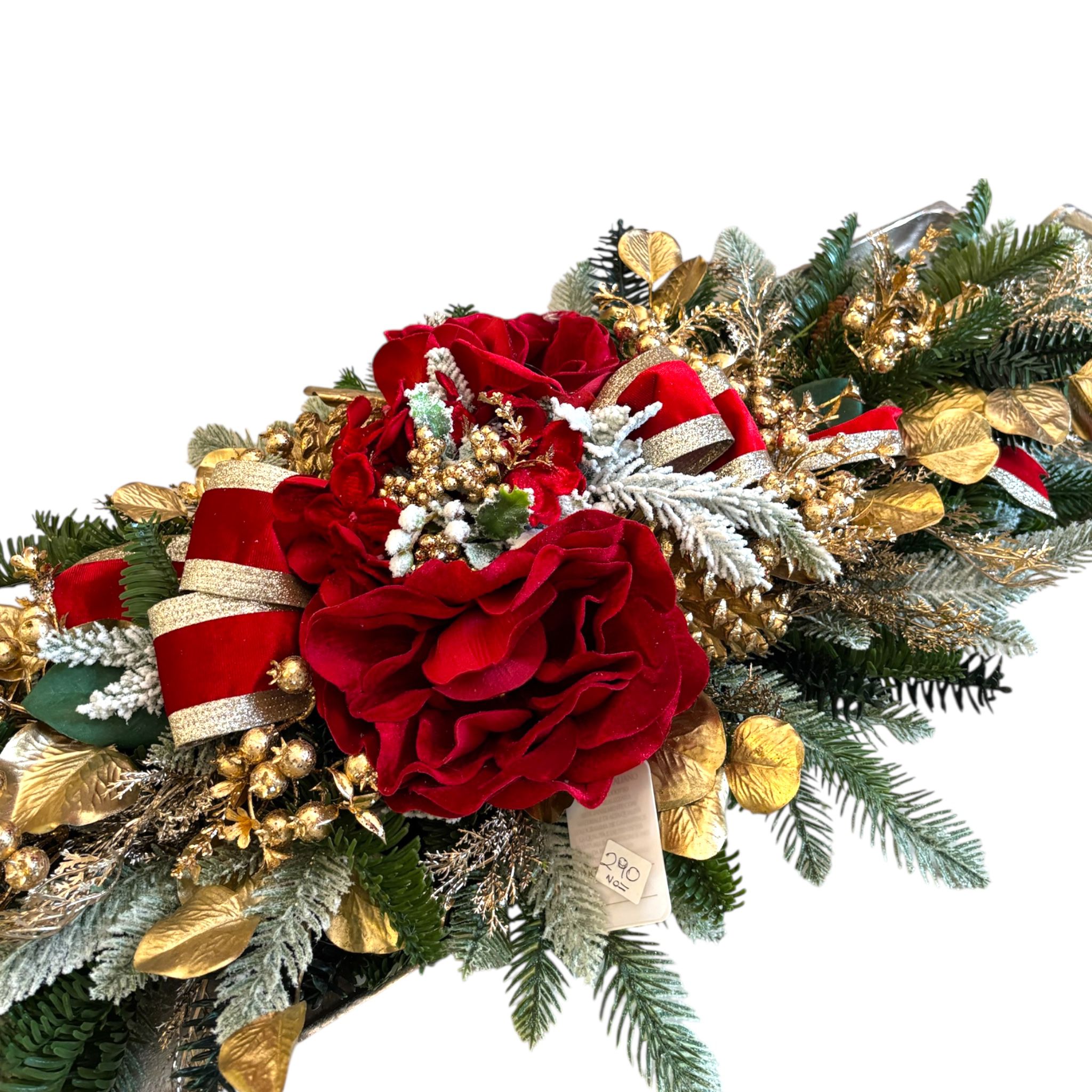 Centrotavola con Vassoio in Metallo, Fiori e Nastri  – Fiori di Lena