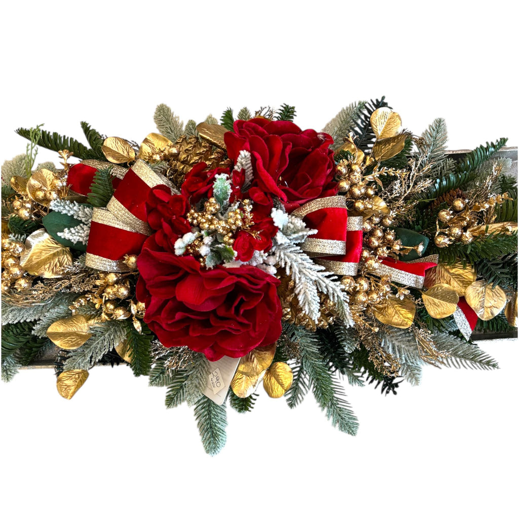 Centrotavola con Vassoio in Metallo, Fiori e Nastri  – Fiori di Lena