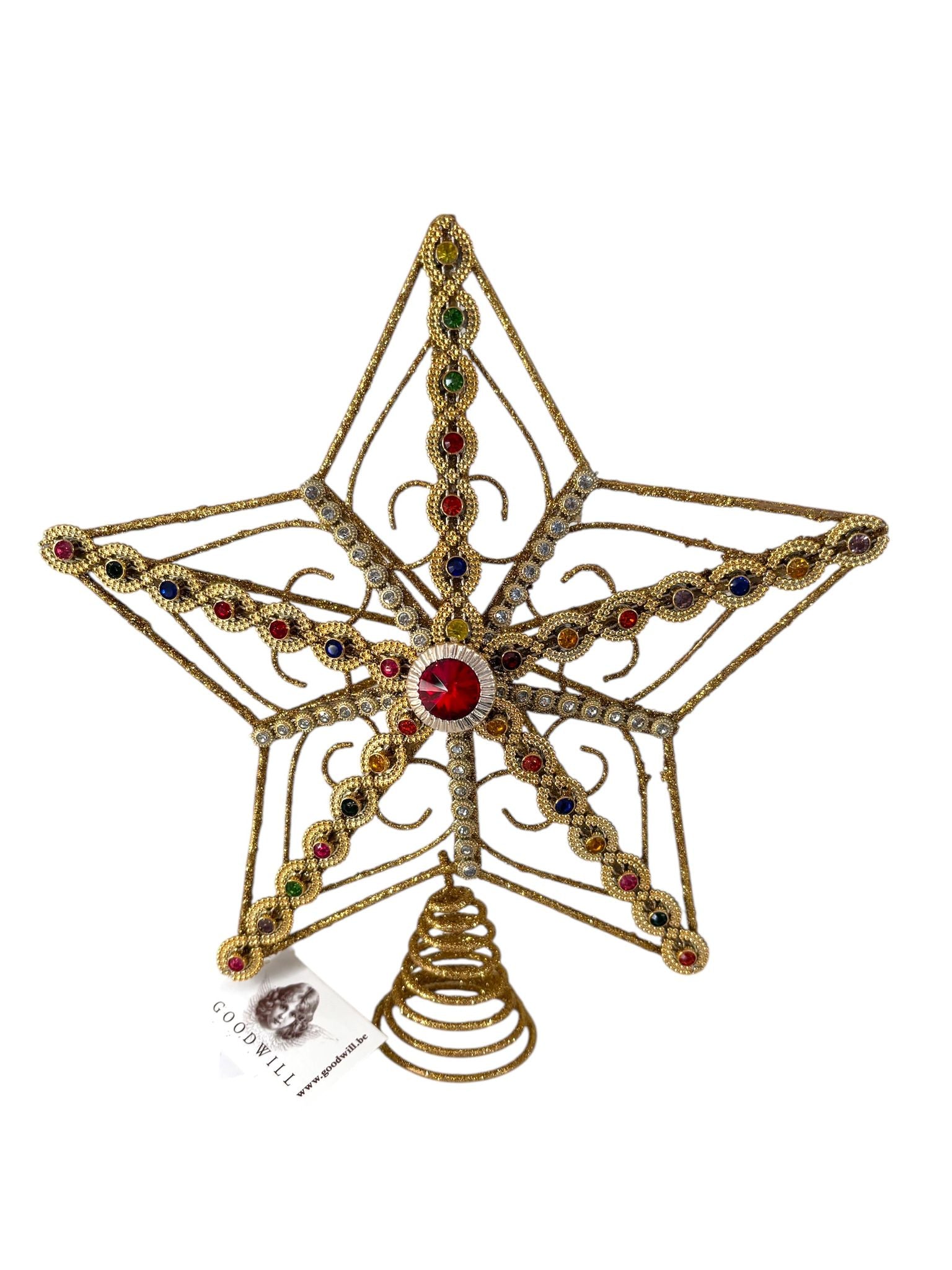 Puntale a Stella in Metallo Oro con Pietre Colorate 20 cm - Goodwill