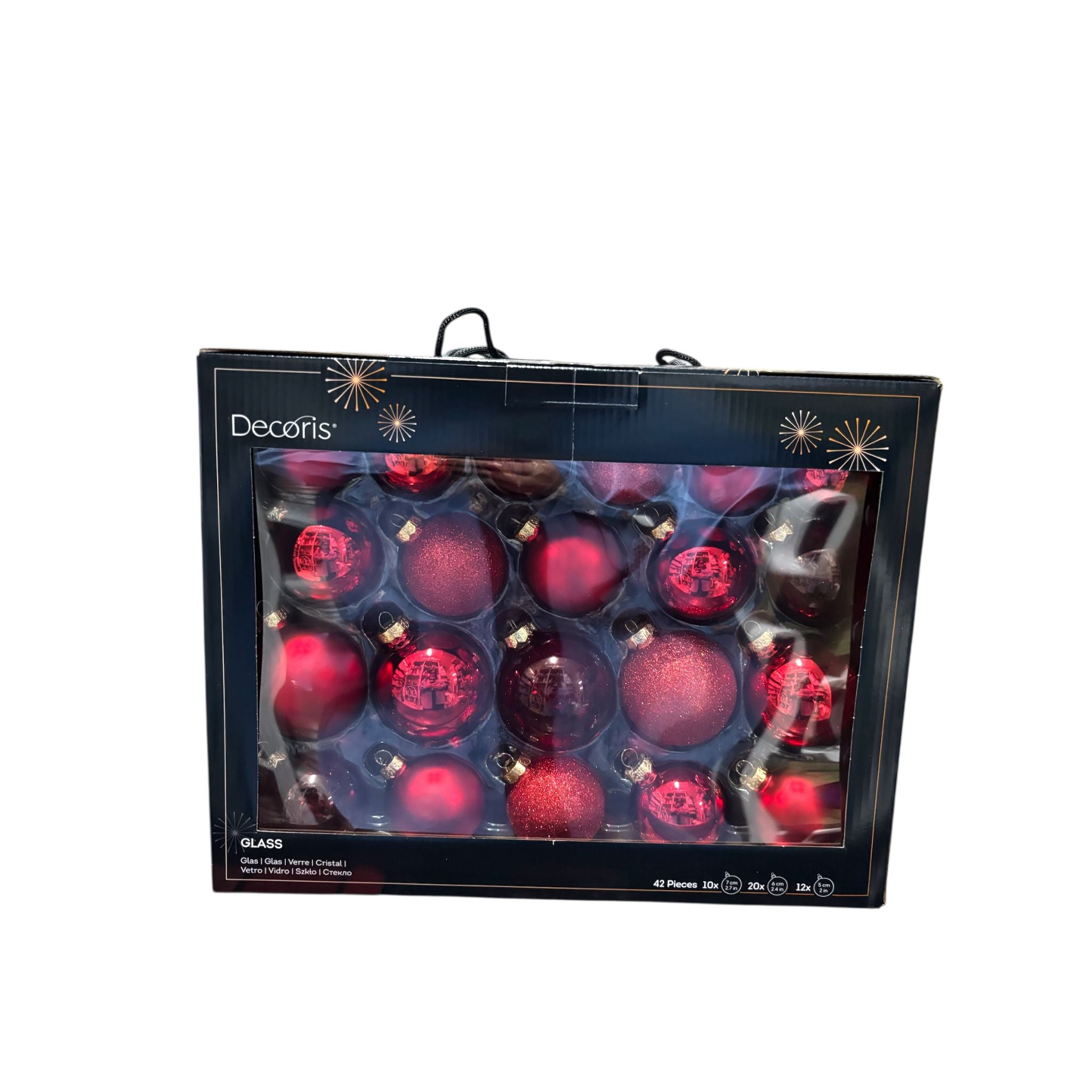 Set 42 Sfere di Vetro Assortite – Finiture Opaco, Glitter, Trasparente e Lucido