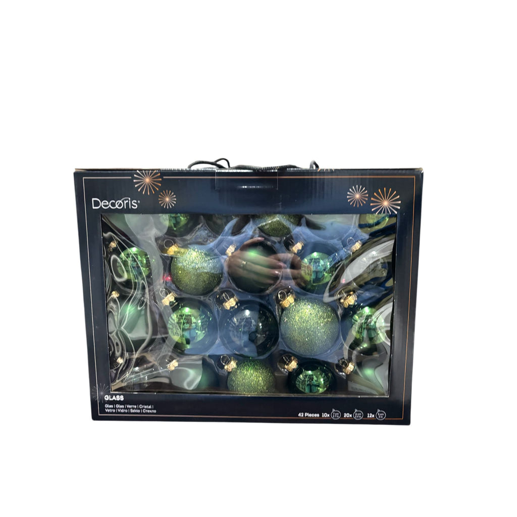 Set 42 Sfere di Vetro Assortite – Finiture Opaco, Glitter, Trasparente e Lucido