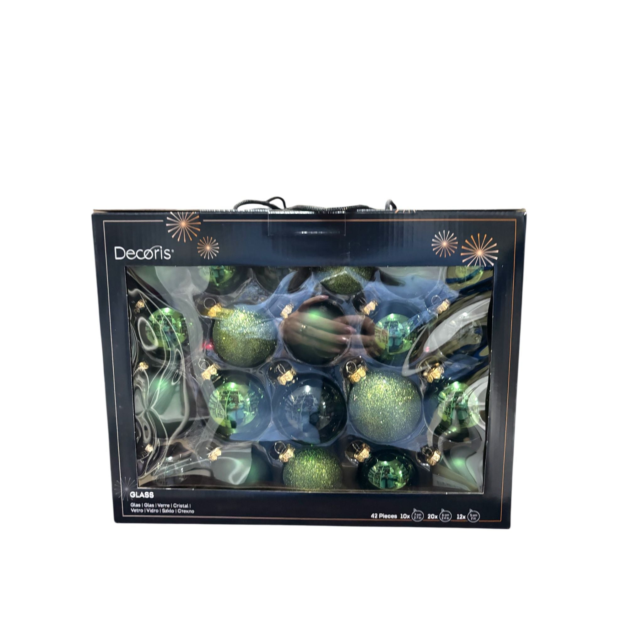 Set 42 Sfere di Vetro Assortite – Finiture Opaco, Glitter, Trasparente e Lucido