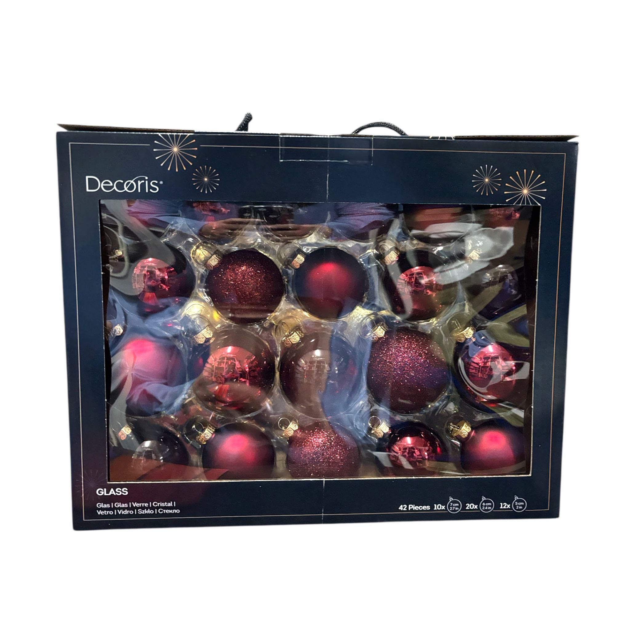 Set 42 Sfere di Vetro Assortite – Finiture Opaco, Glitter, Trasparente e Lucido