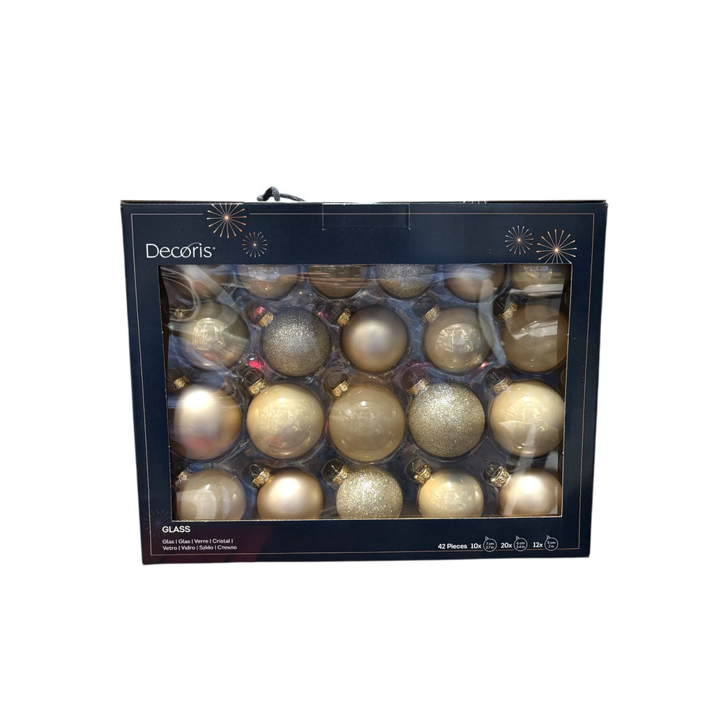 Set 42 Sfere di Vetro Assortite – Finiture Opaco, Glitter, Trasparente e Lucido