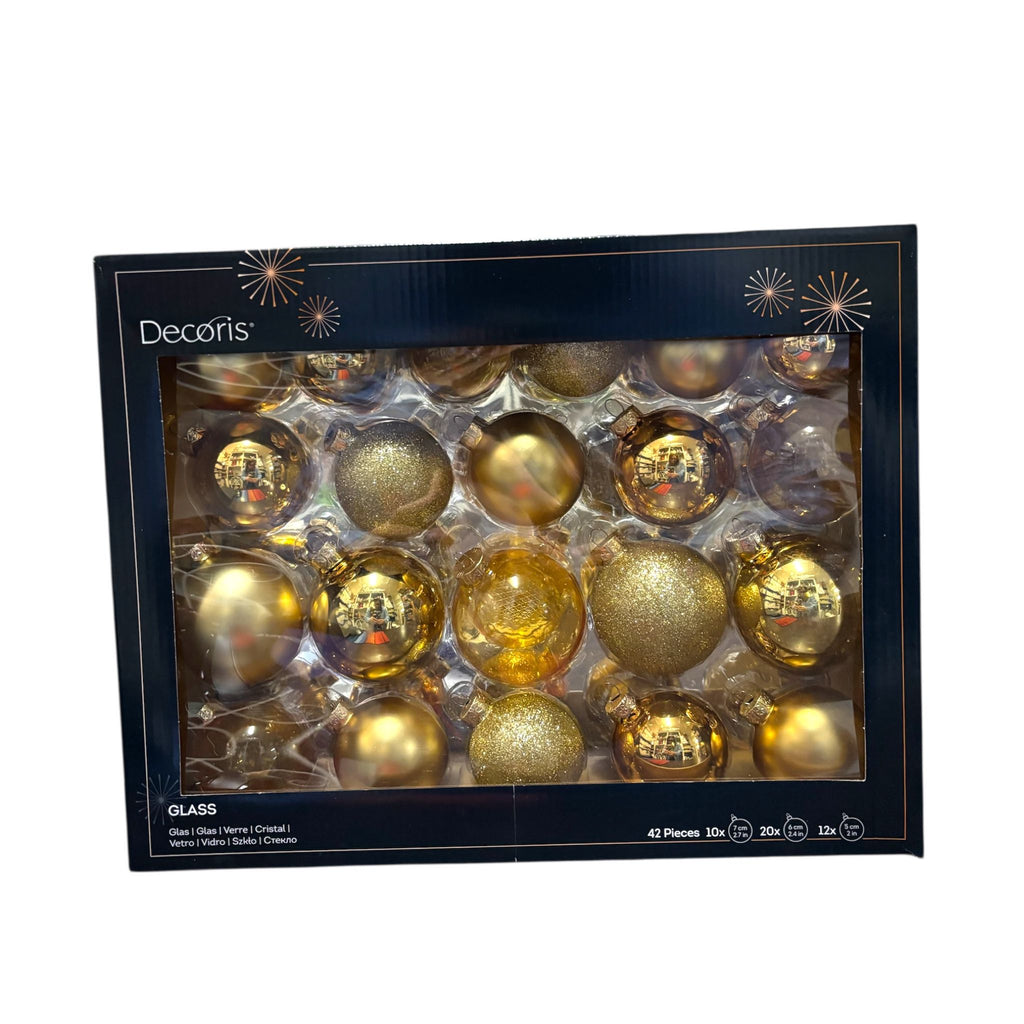 Set 42 Sfere di Vetro Assortite – Finiture Opaco, Glitter, Trasparente e Lucido