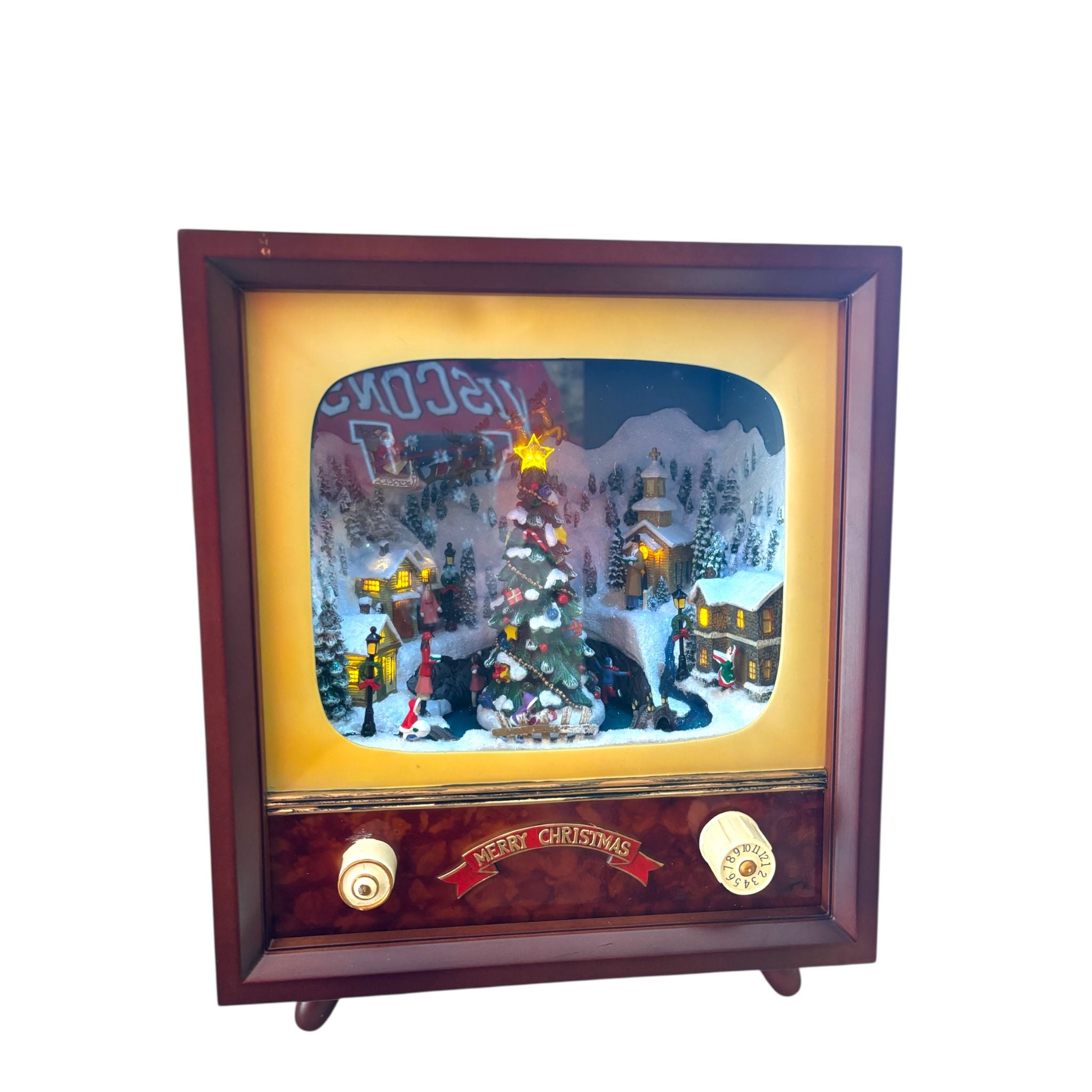 TV in Legno Vintage con Paesaggio Natalizio, Luci e Suoni - Ludell