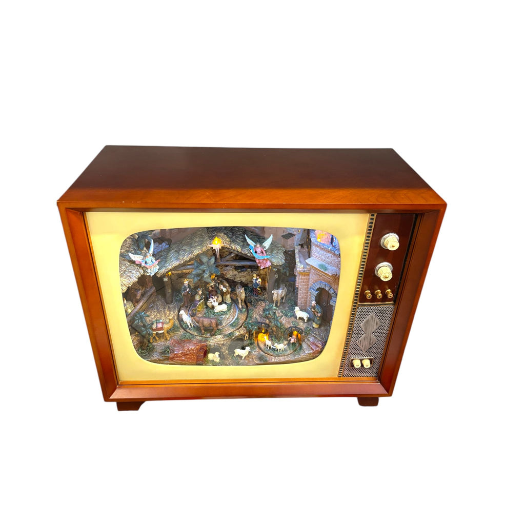TV in Legno con Scena della Natività, Luci e Suoni 50x25x50 - Ludell