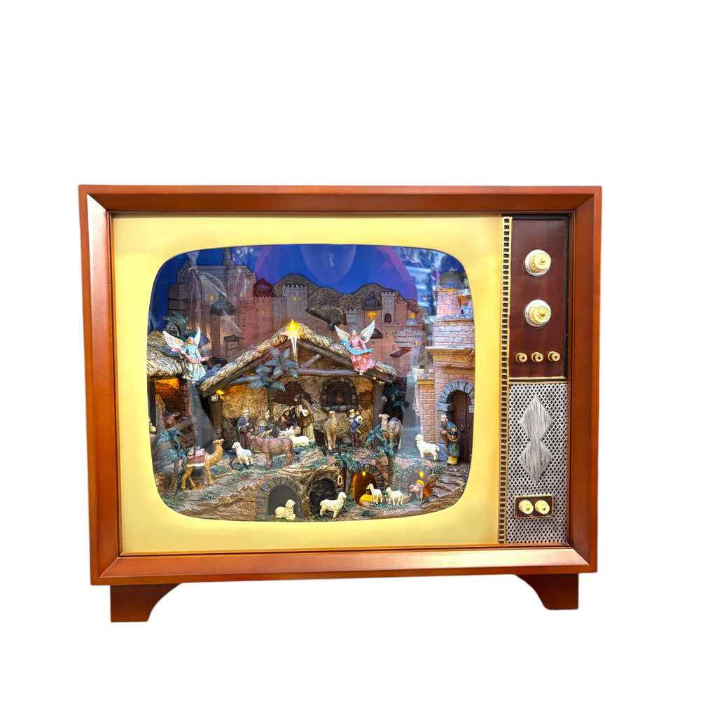 TV in Legno con Scena della Natività, Luci e Suoni 50x25x50 - Ludell