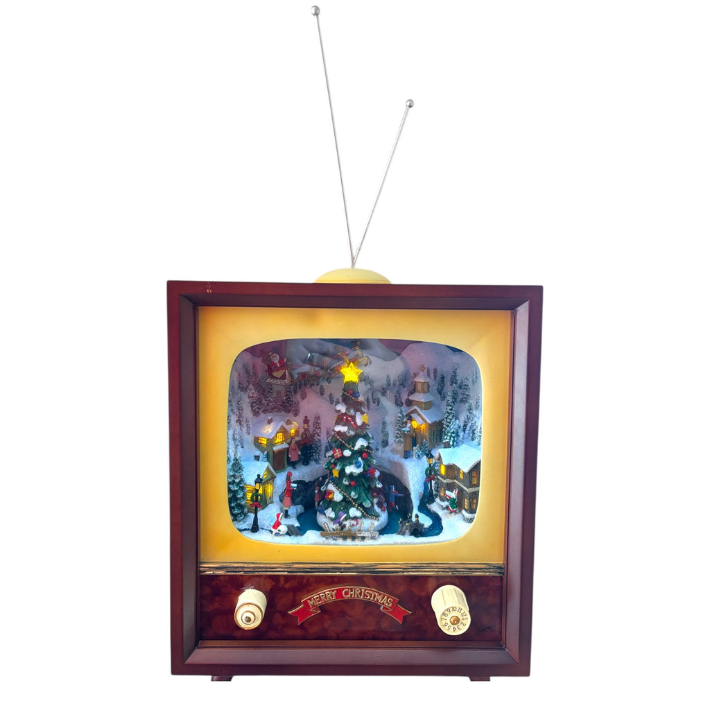 TV in Legno Vintage con Paesaggio Natalizio, Luci e Suoni - Ludell