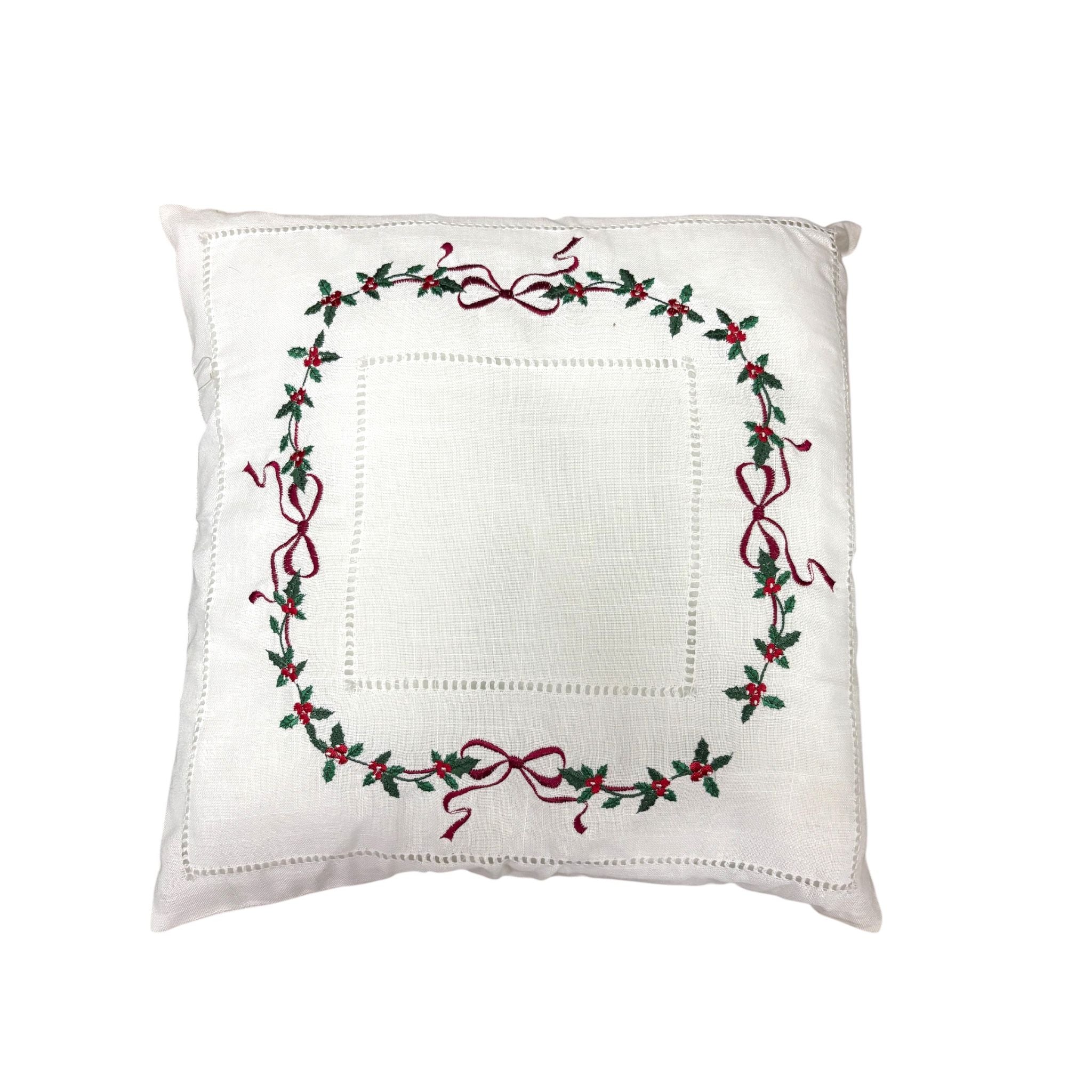 Cuscino Natalizio Ricamato in Cotone Bianco 45x45 cm - Preziosa Luxury Home