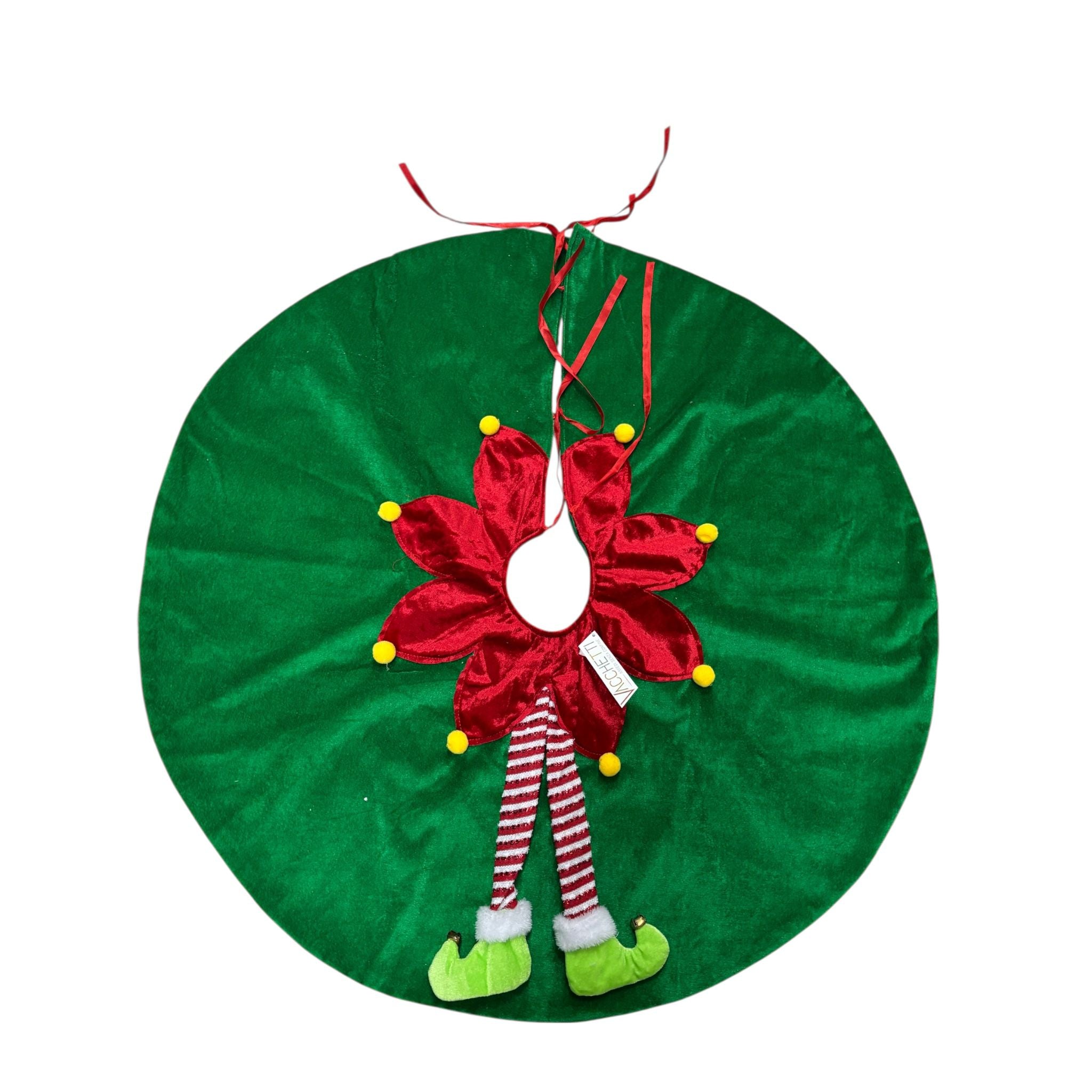 Copri Base per Albero con Gambe di Elfo in Tessuto Verde - Vacchetti