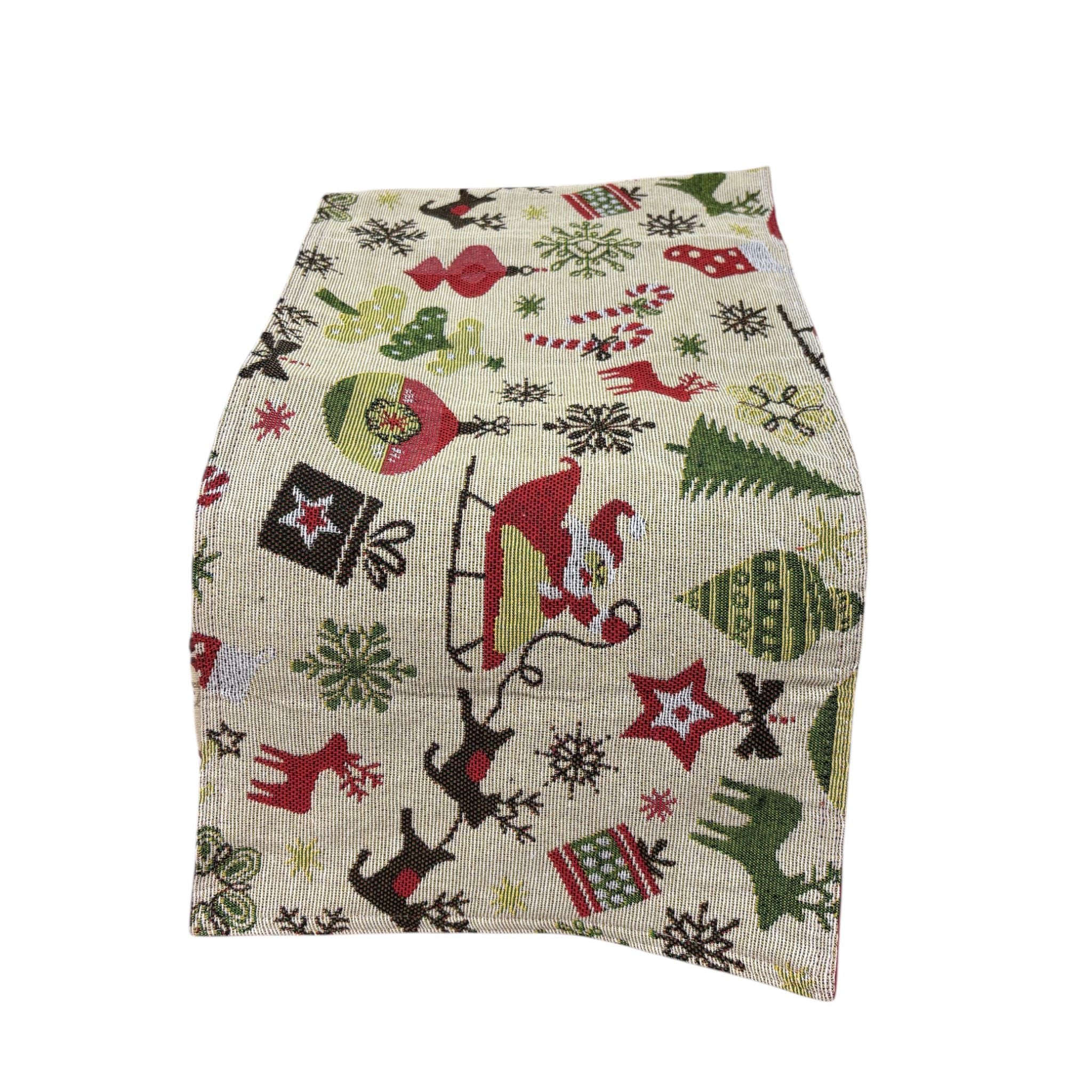 Runner Natalizio in Tessuto con Decori Verde e Rosso 140x30 cm - In Art