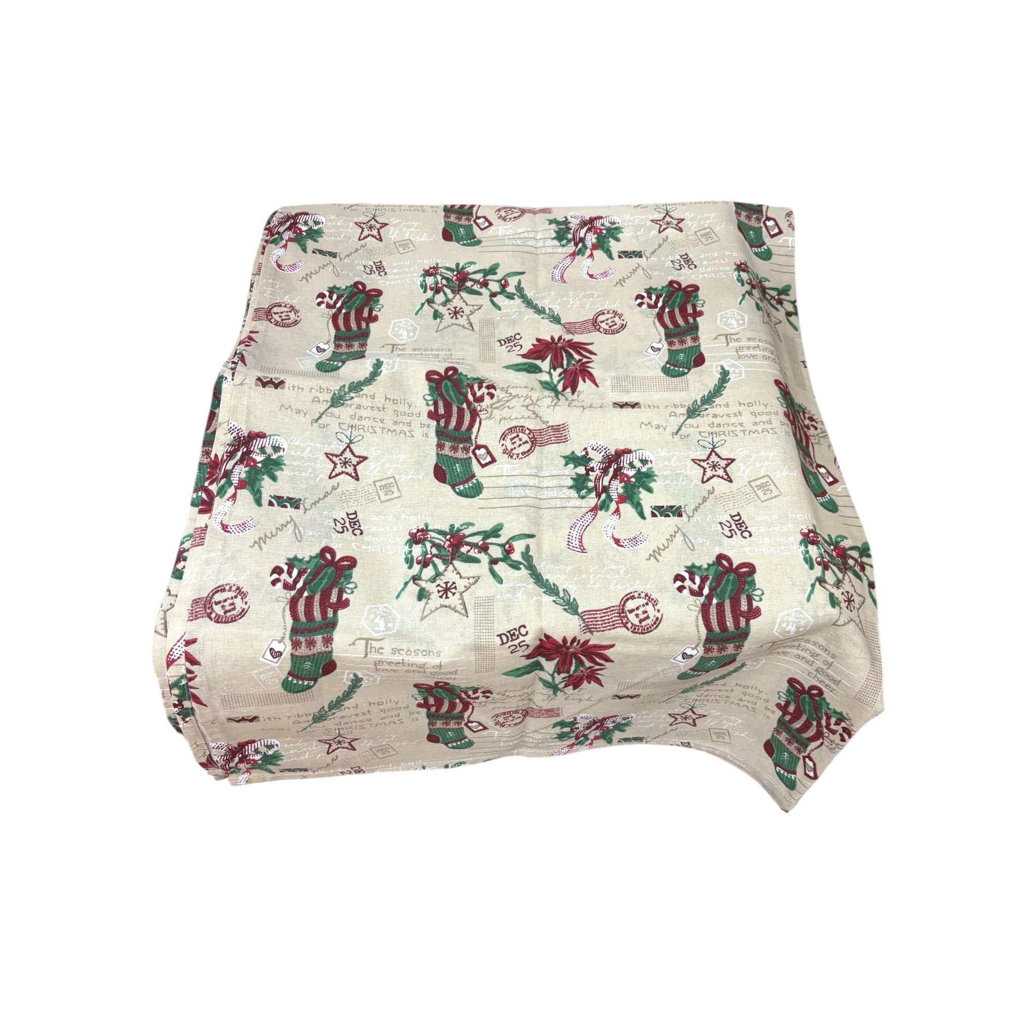 Tovaglia Natalizia in Cotone a Fondo Beige 110x180 cm - Click
