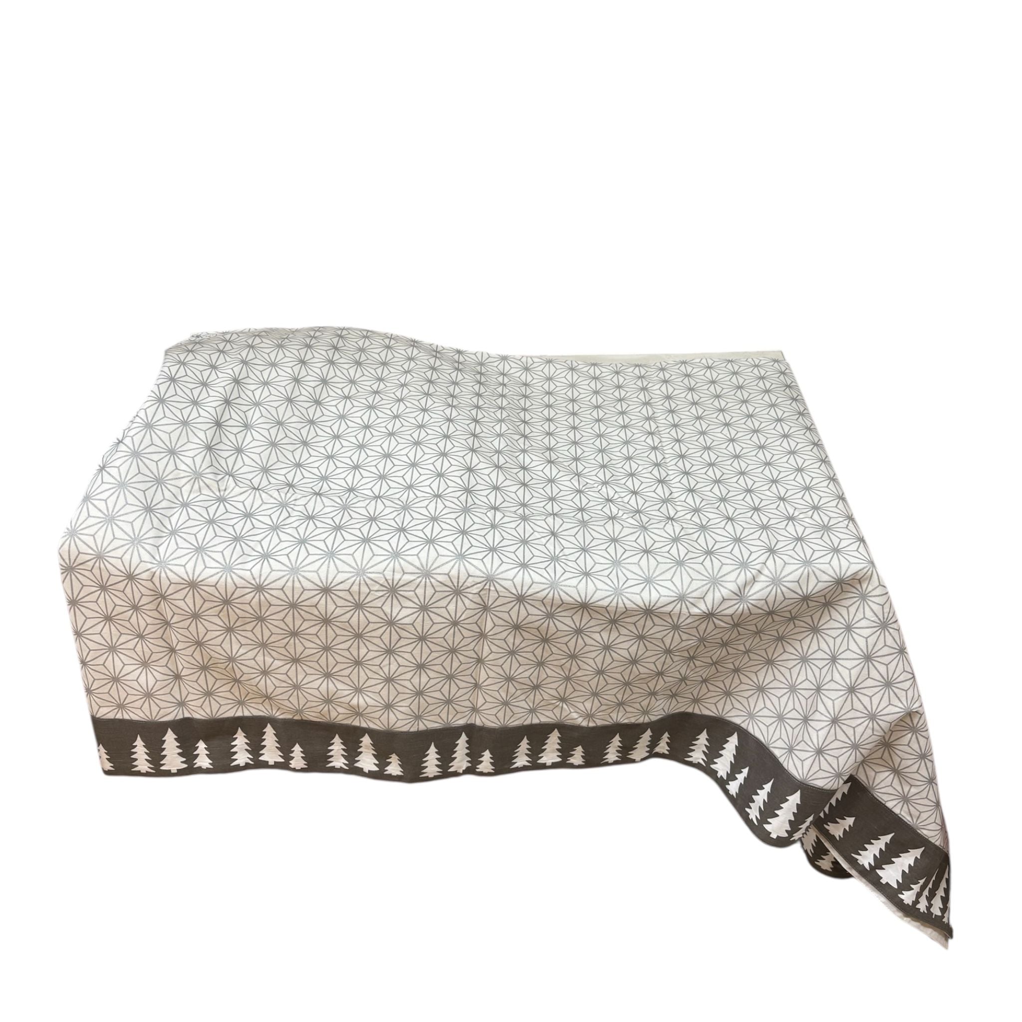 Tovaglia in Cotone Bianco con Geometrie Argento 150x250 cm - Clayre e Eef