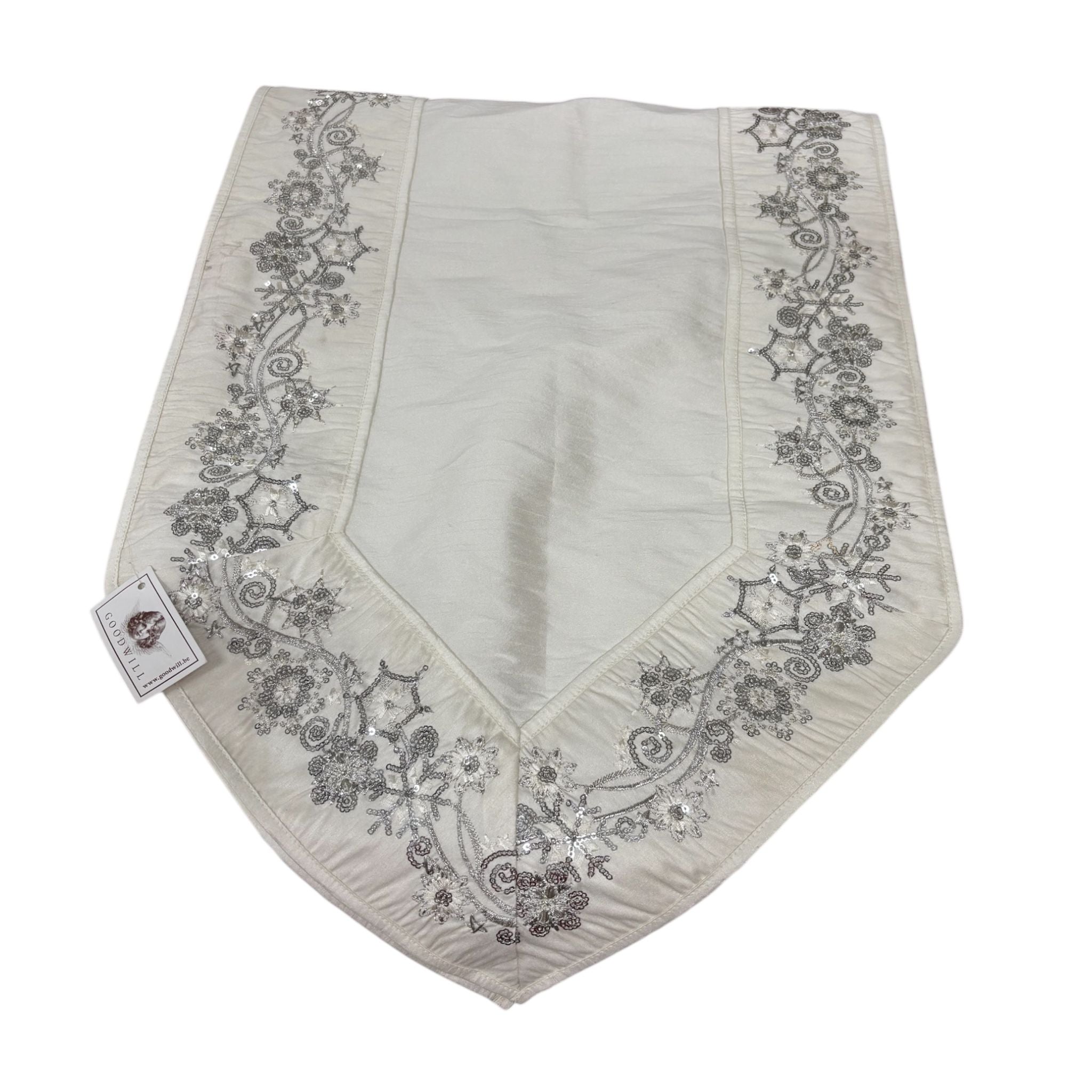 Runner in Tessuto Laminato Avorio con Ricami in Paillettes Argento - Goodwill