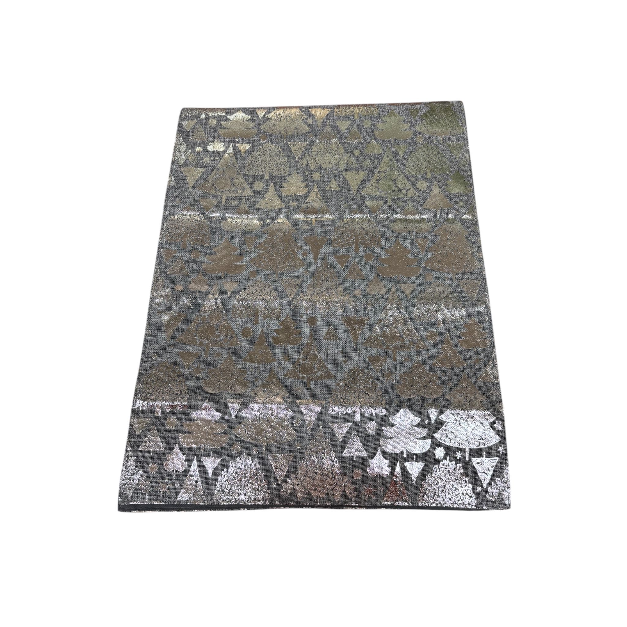 Runner Natalizio in Tessuto Colore Antracite con Alberelli Argento - In Art