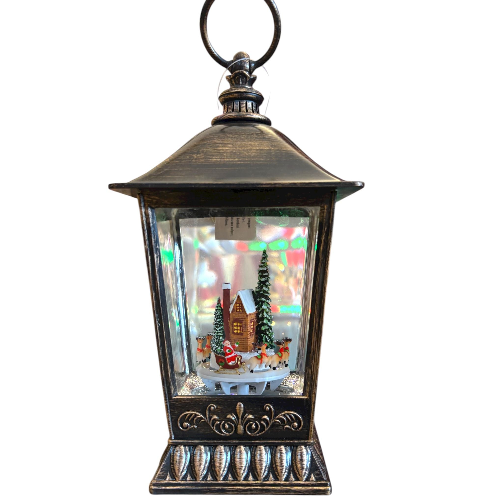 Lanterna in Resina Effetto Metallo con Acqua, Luci, Suoni e Movimento - Il Mondo dei Carillon