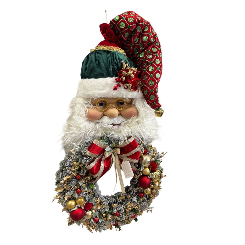 Testa di Babbo Natale con Ghirlanda Innevata 100 cm  – Fiori di Lena