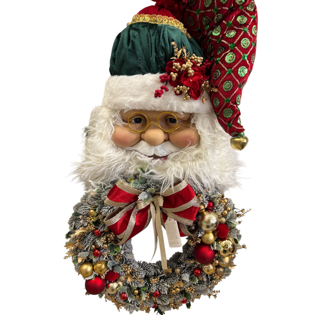 Testa di Babbo Natale con Ghirlanda Innevata 100 cm  – Fiori di Lena